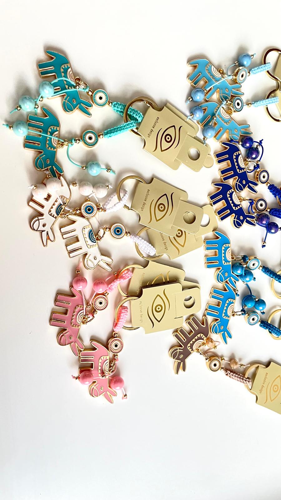 Turquoise Donkey Design Gold Evil Eye Keychain