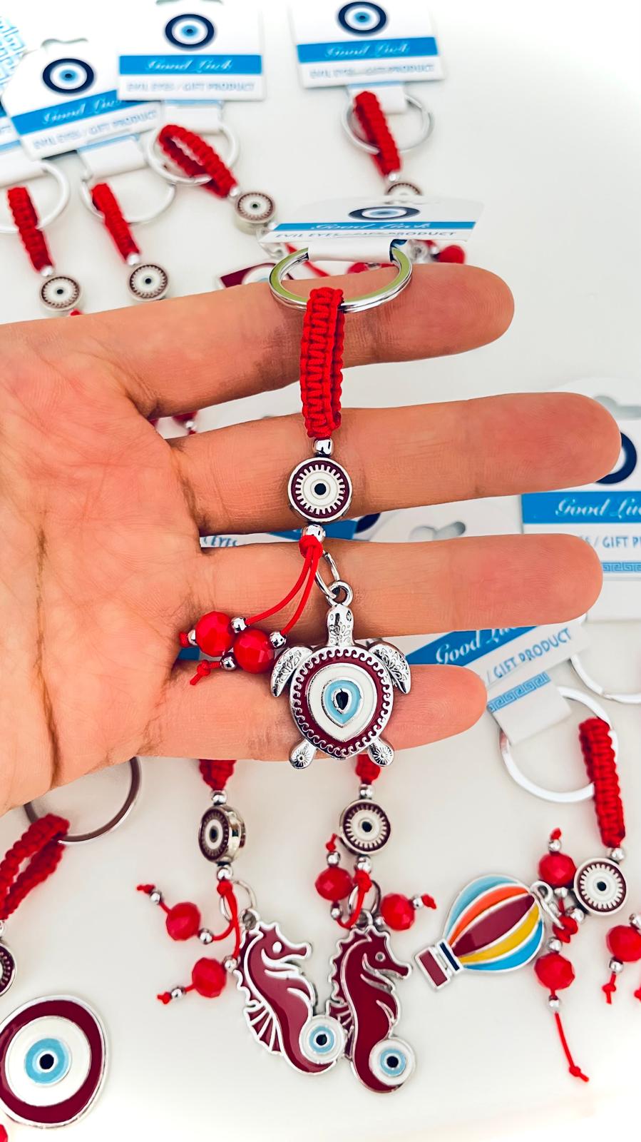 Llavero de plata con ojo de tortuga y diseño de ojo turco