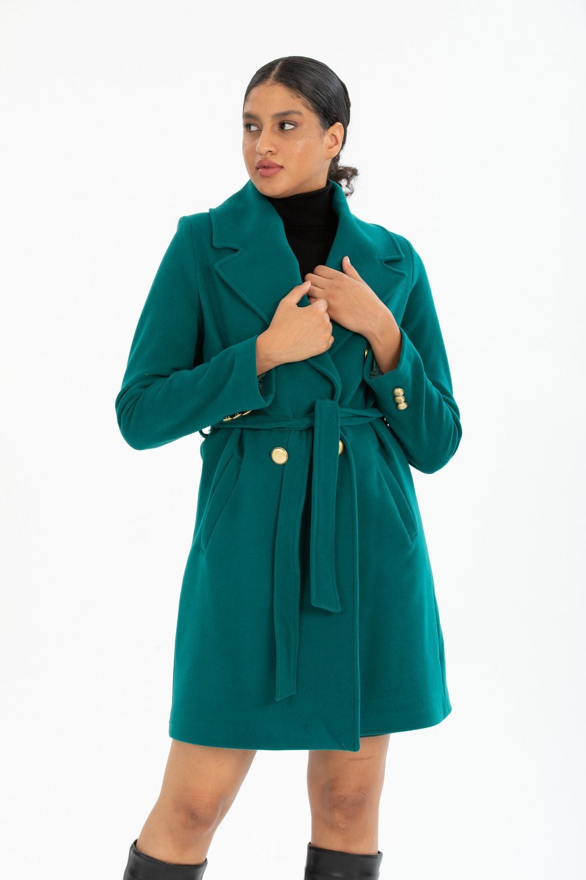 Bernice Women's Belted Notched Collar Coat - Teal - product image 3