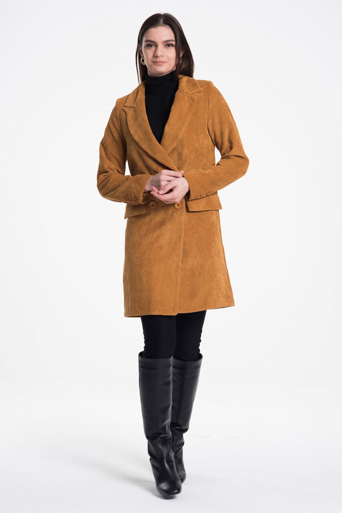 Giselle Women's Double-Breasted Velvet Coat - Mustard - product image 8