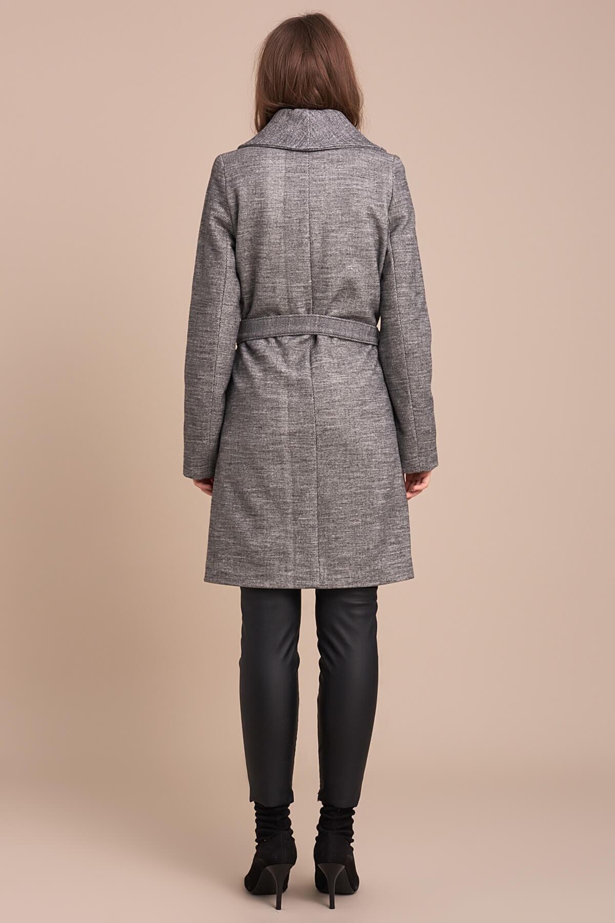 Ilene Women's Striped Belted Notched Collar Coat - Gray Stripe - product image 3