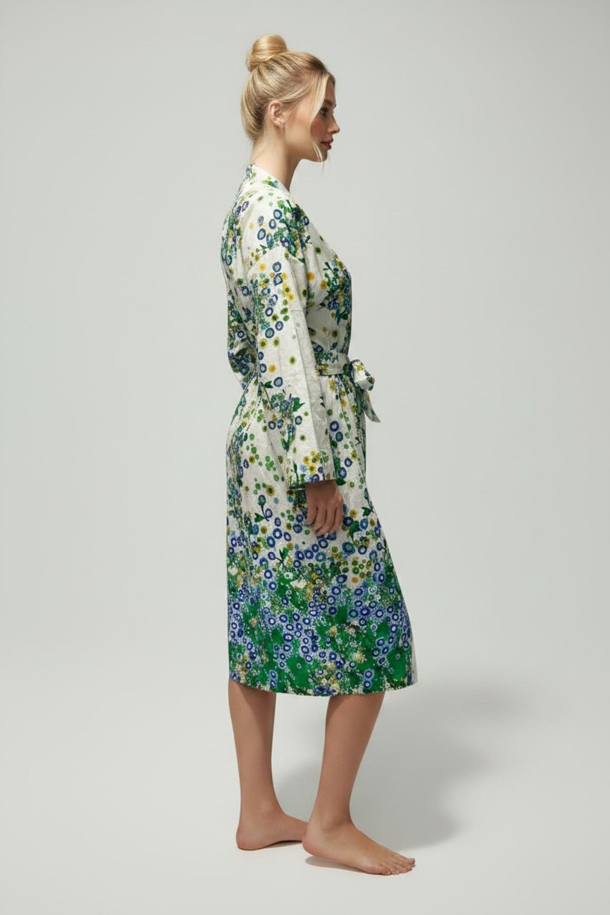 Adele Women's Floral Belted Kimono - White Green Floral - product image 3