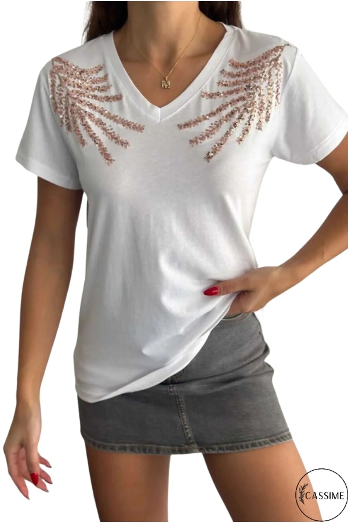 Camiseta de algodón Tilda con detalle de hojas en los hombros