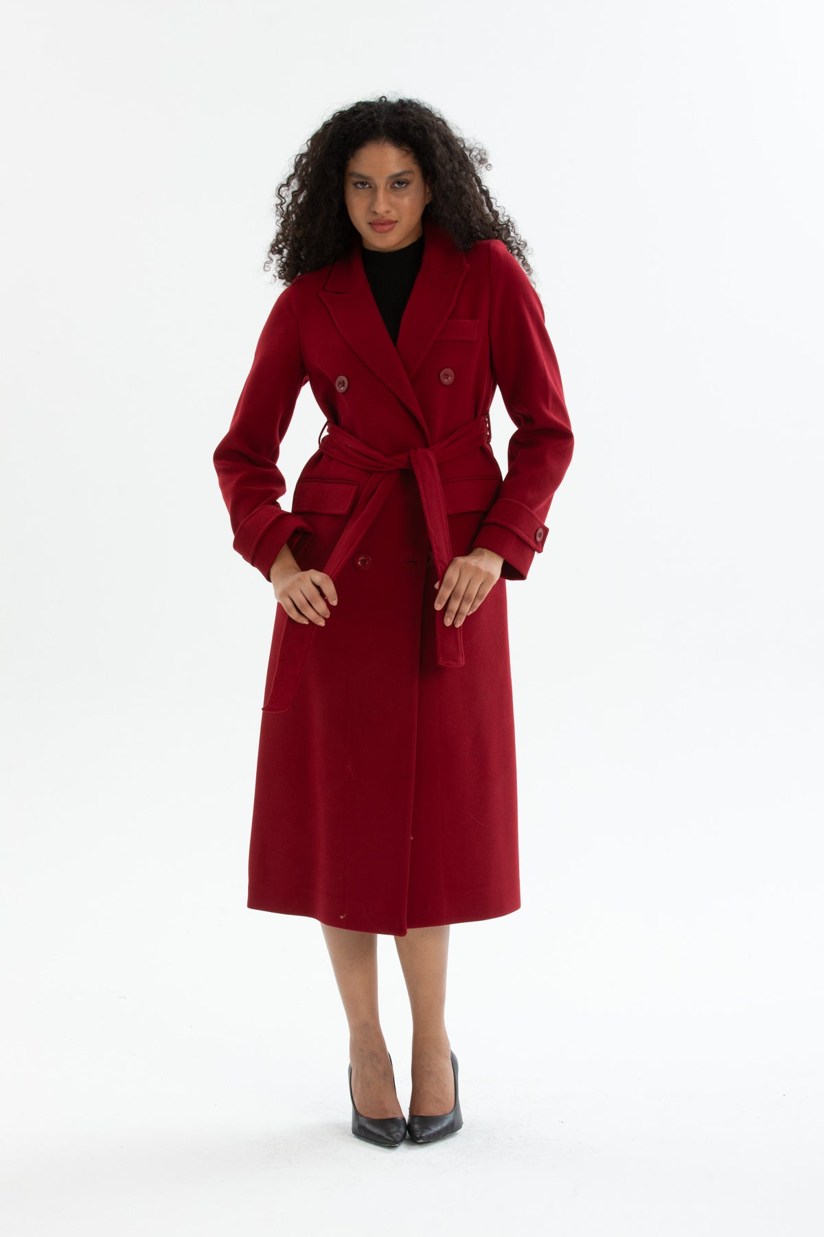 Belinda Women's Belted Notched Collar Coat - Burgundy - product image 3