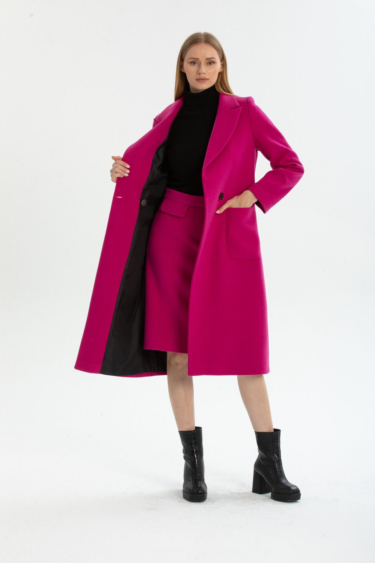 Annalise Women's Button Front Lined Coat - Fuchsia - product image 7