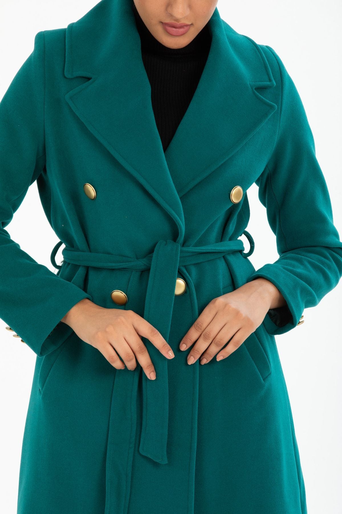 Bernice Women's Belted Notched Collar Coat - Teal - product image 7