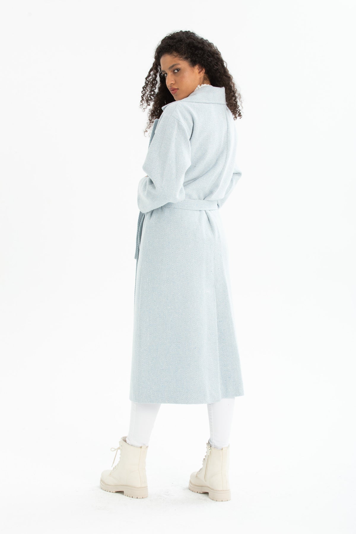 Beatrix Women's Herringbone Belted Coat - Blue Herringbone - product image 3