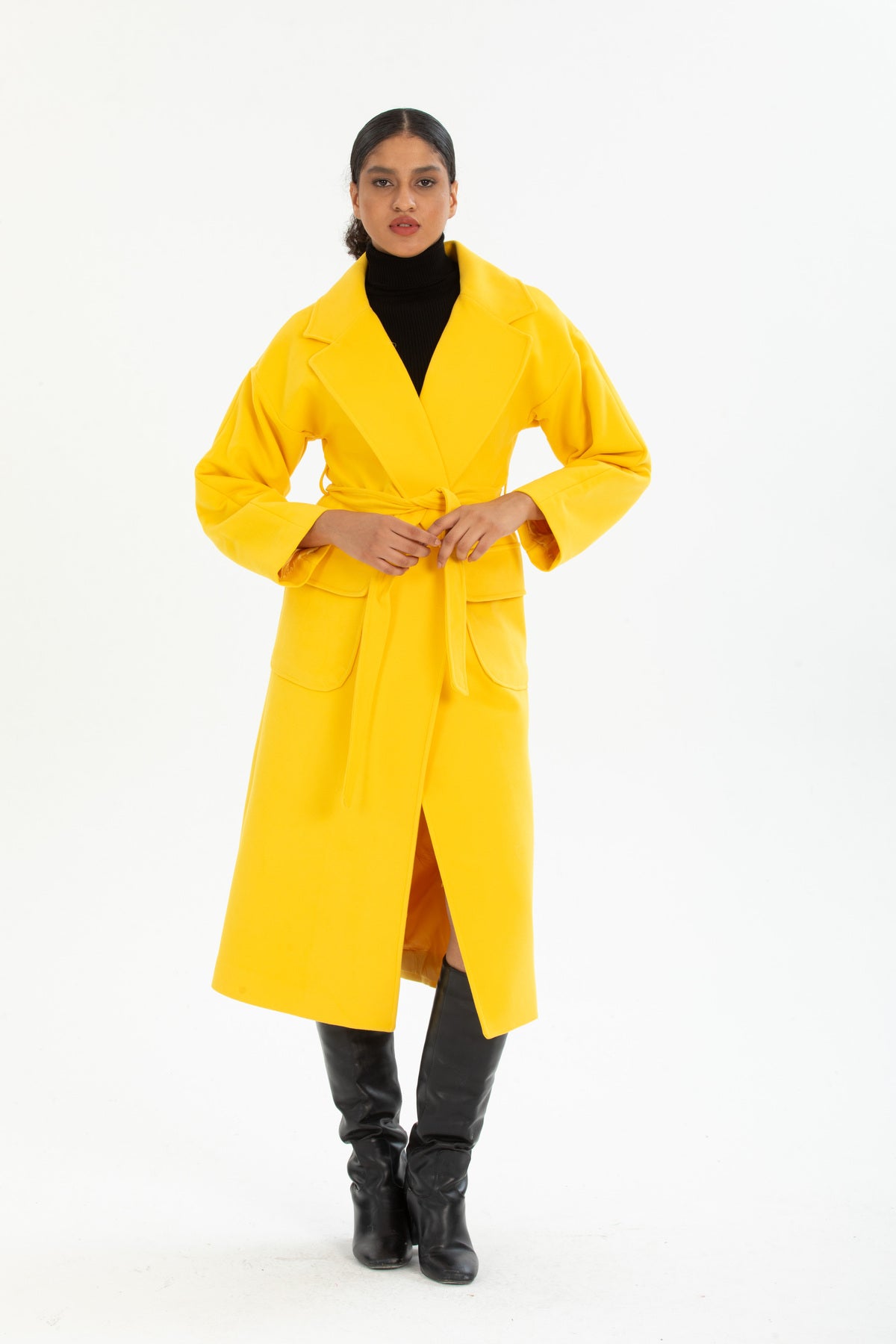 Anabel Women's Belted Notched Collar Coat - Yellow - product image 2