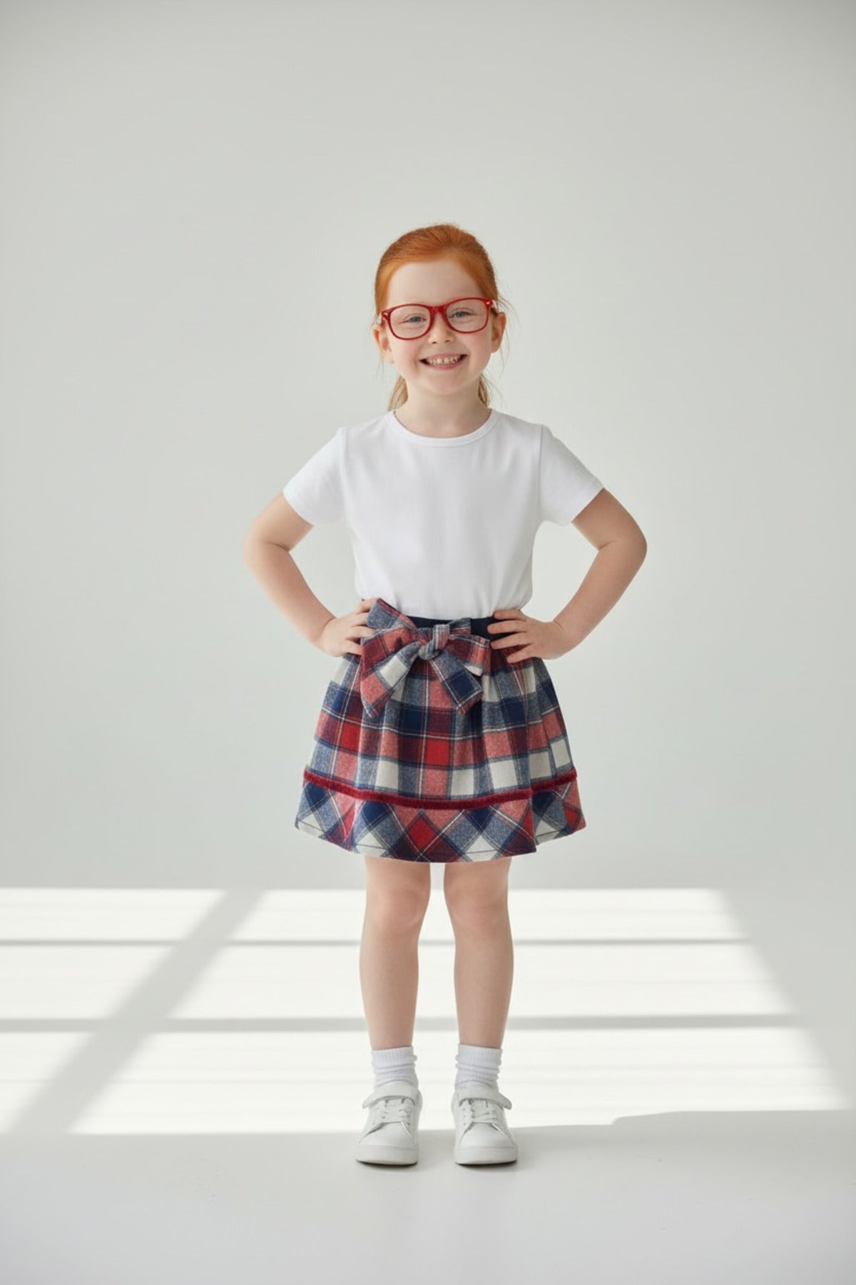 Alida Girls' Plaid Skirt - Red Navy White Large Plaid - product image 5