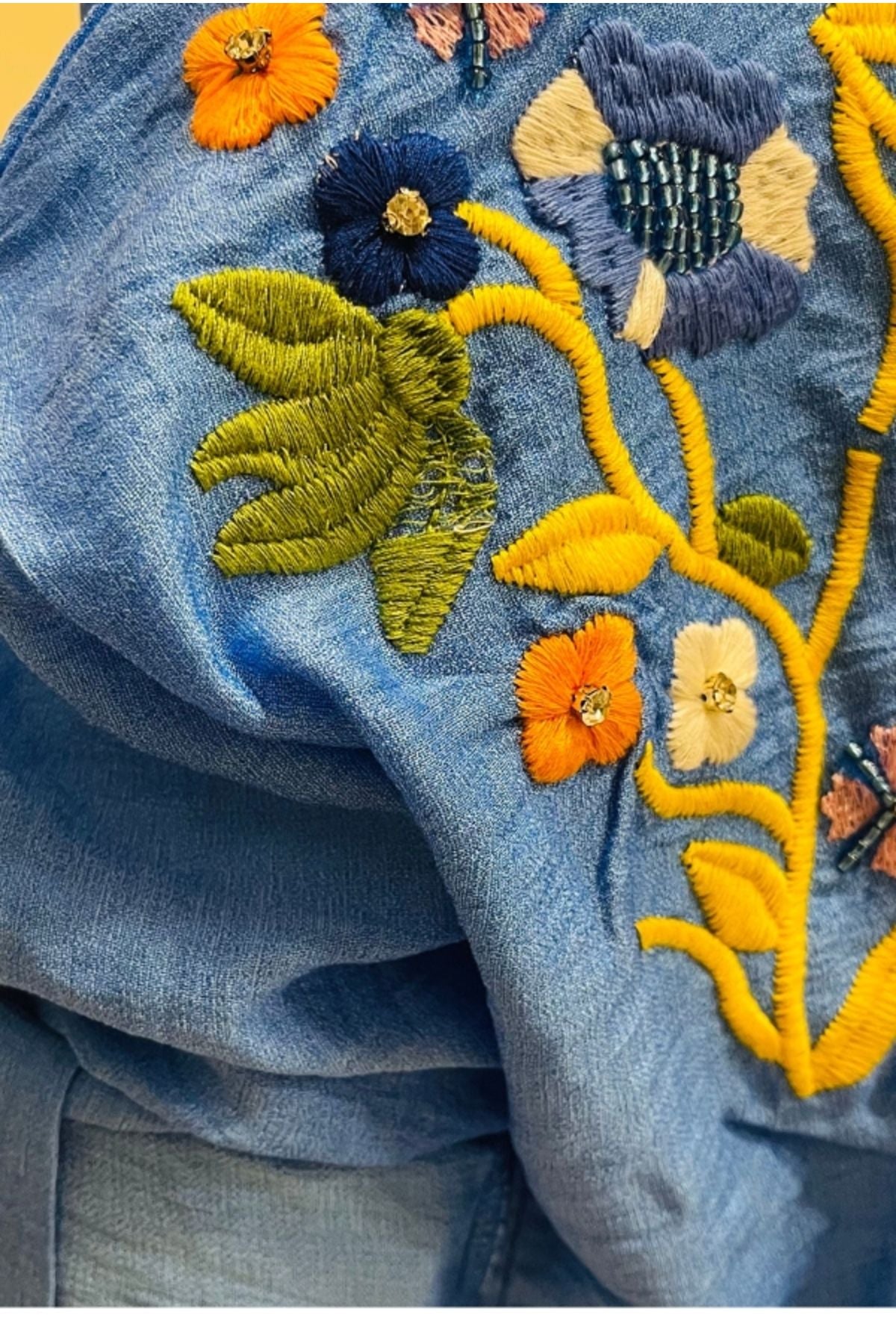 Claire Women's Floral Embellished Button-Up Shirt - Blue Floral Embroidery