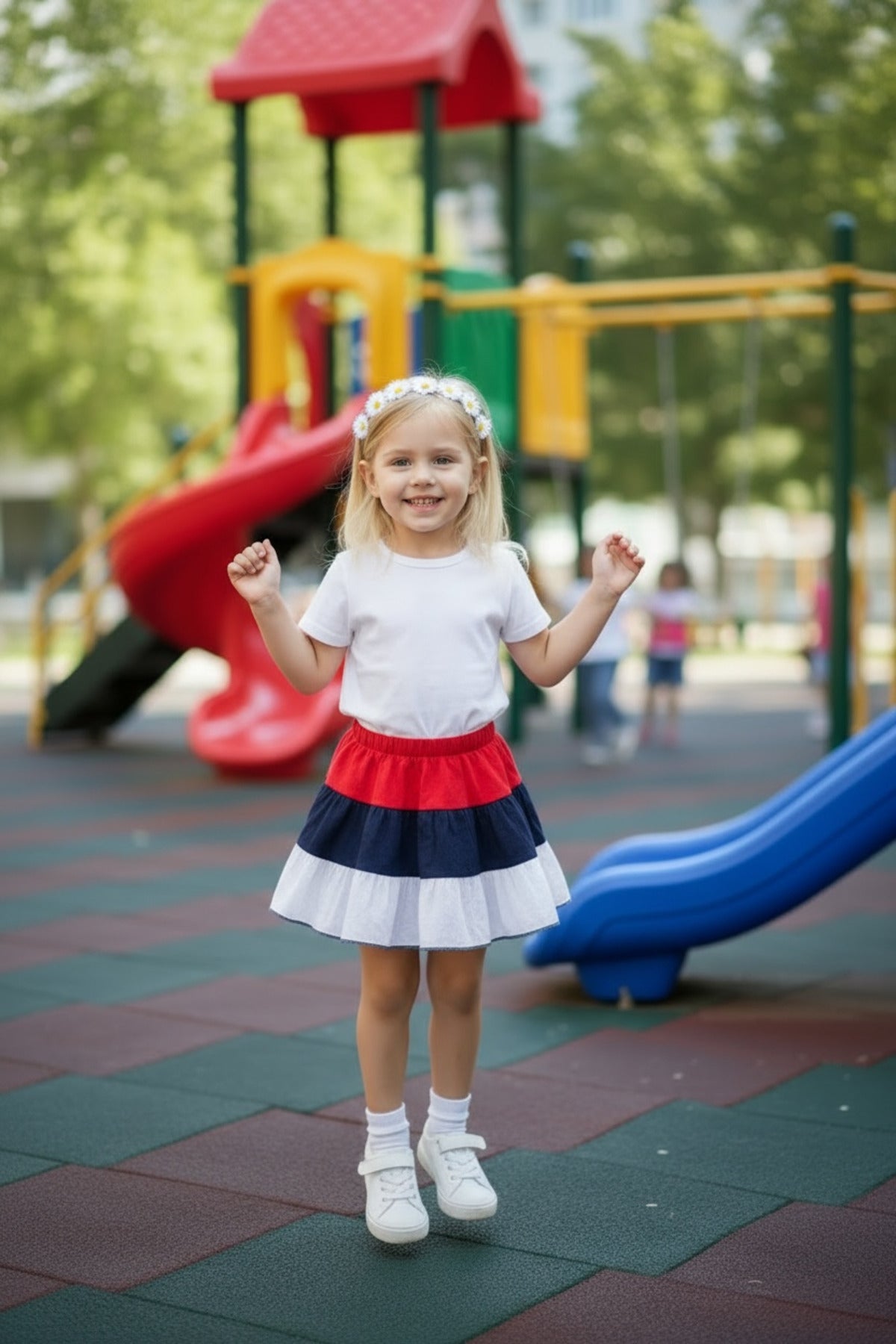 Dolores Girls' Lined Skirt - Red Navy White - product image 2
