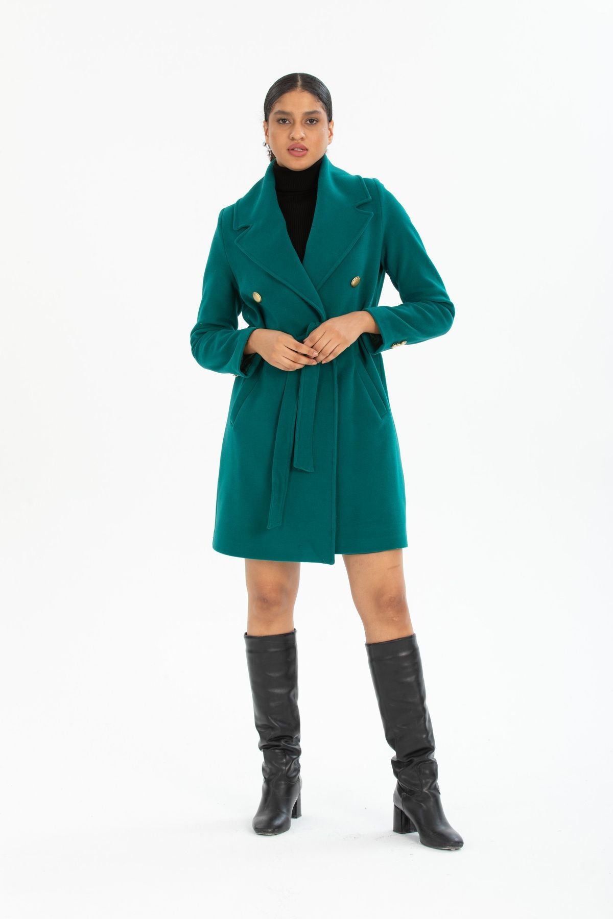 Bernice Women's Belted Notched Collar Coat - Teal - product image 4