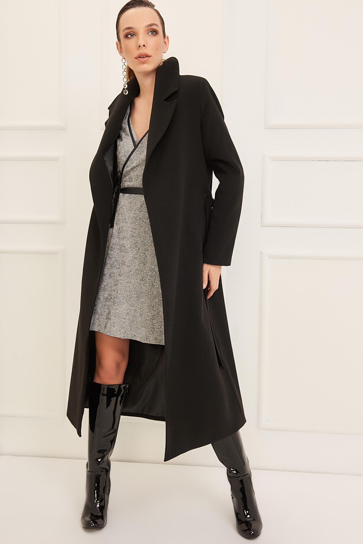 Ingrid Women's Belted Notched Collar Coat - Black - product image 1