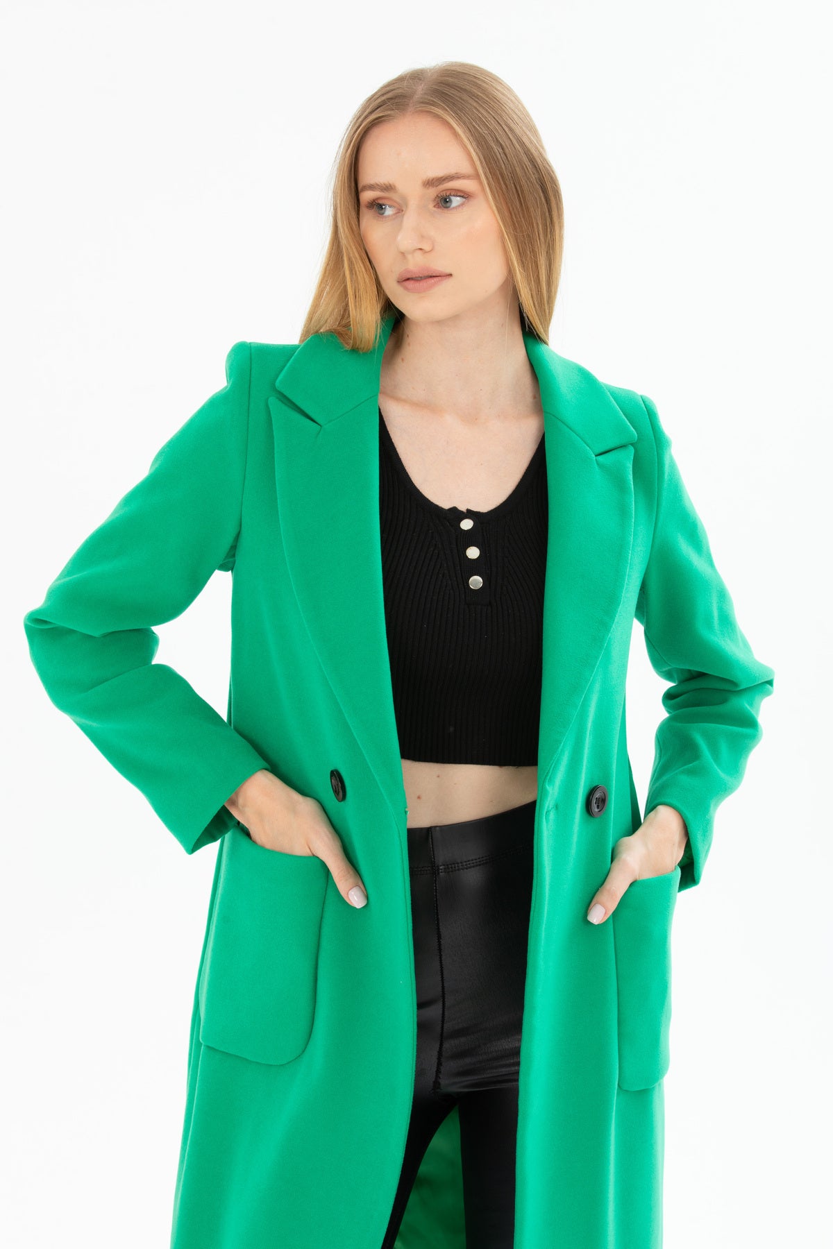 Annalise Women's Button Front Lined Coat - Grass Green - product image 8