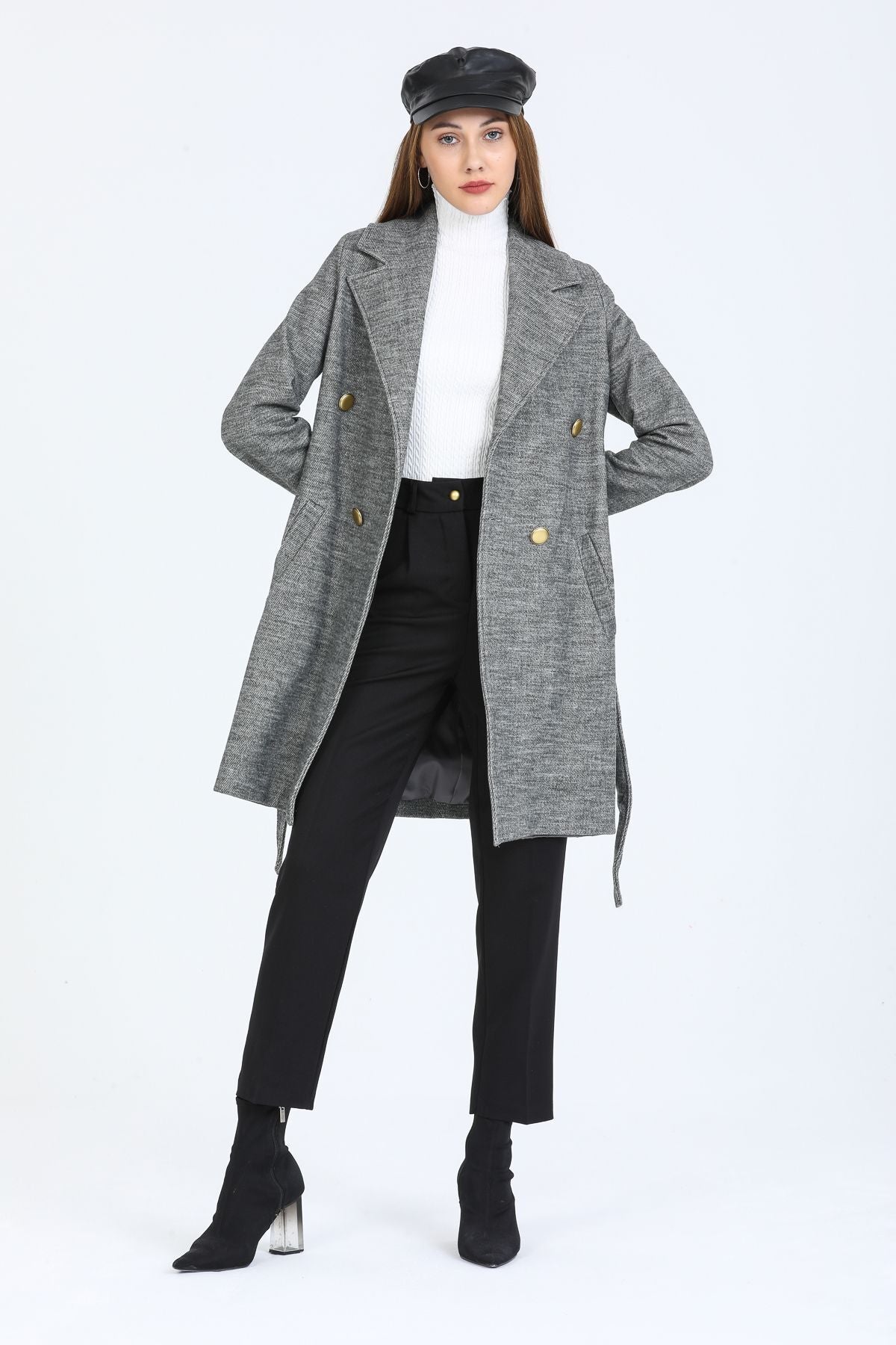 Bernice Women's Belted Notched Collar Coat - Heather Gray - product image 6