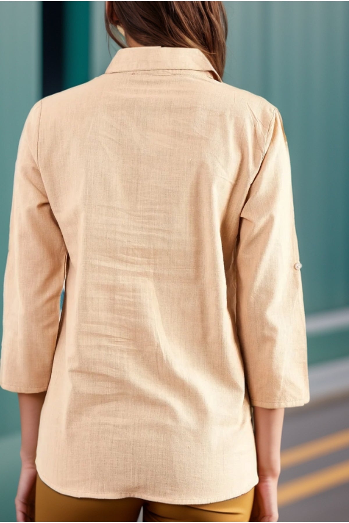 Robyn Women's Cotton Blend Roll-Sleeve Button-Up Shirt - Beige