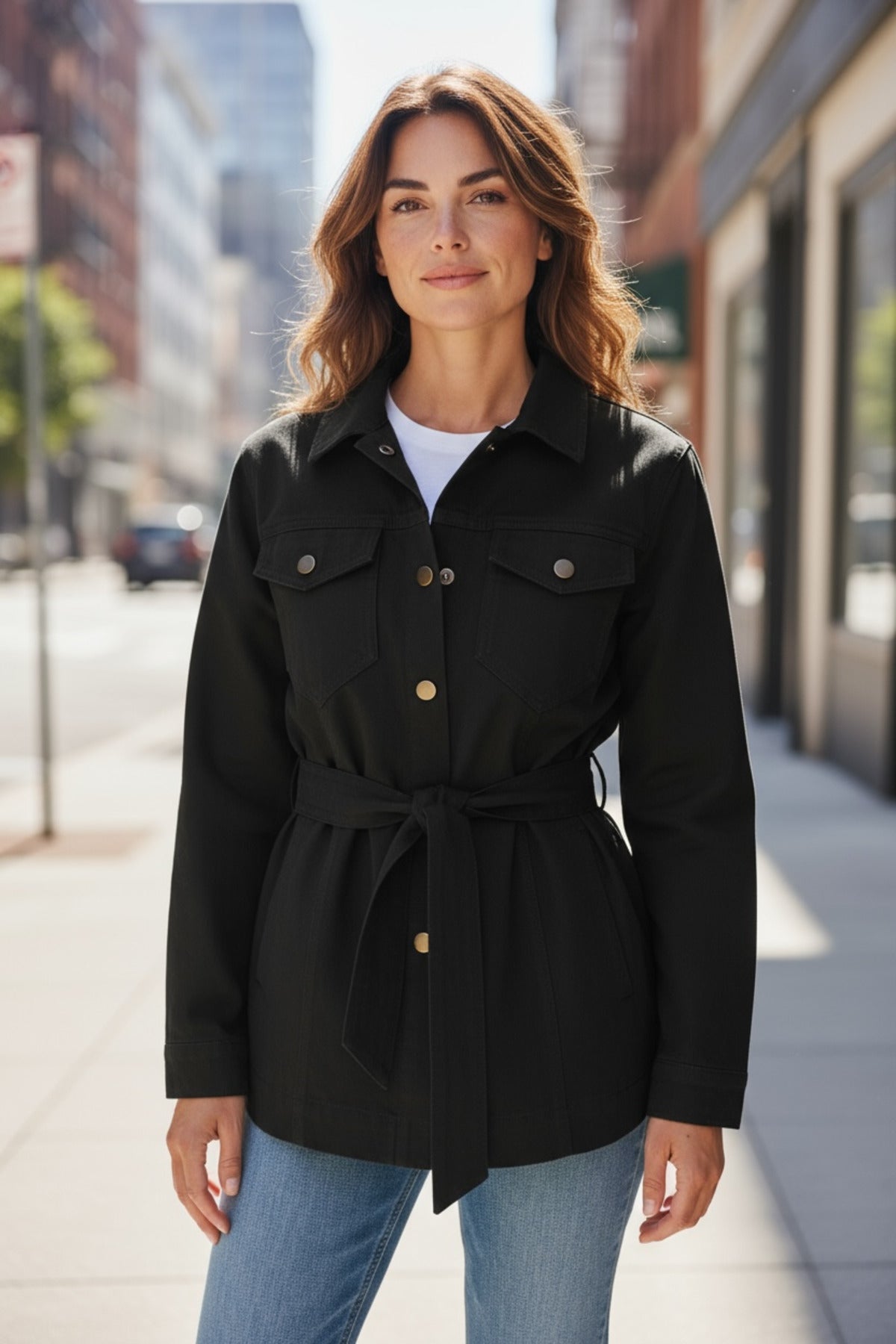 Gillian Women's Belted Gabardine Jacket - Black - product image 3