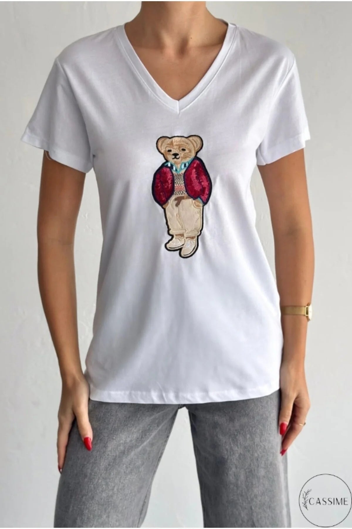Camiseta de algodón Tilda blanca con bonito diseño de oso