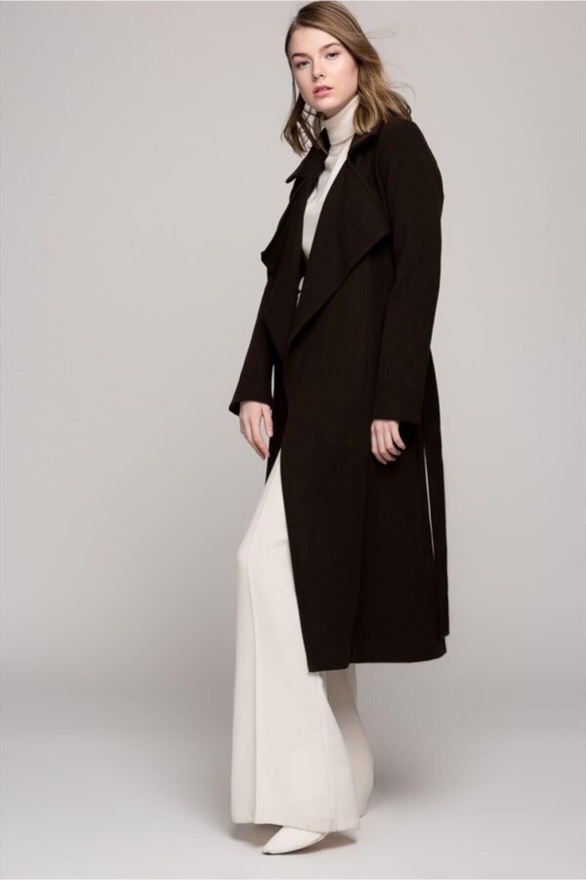 Amara Women's Waterfall Collar Coat - Brown - product image 1
