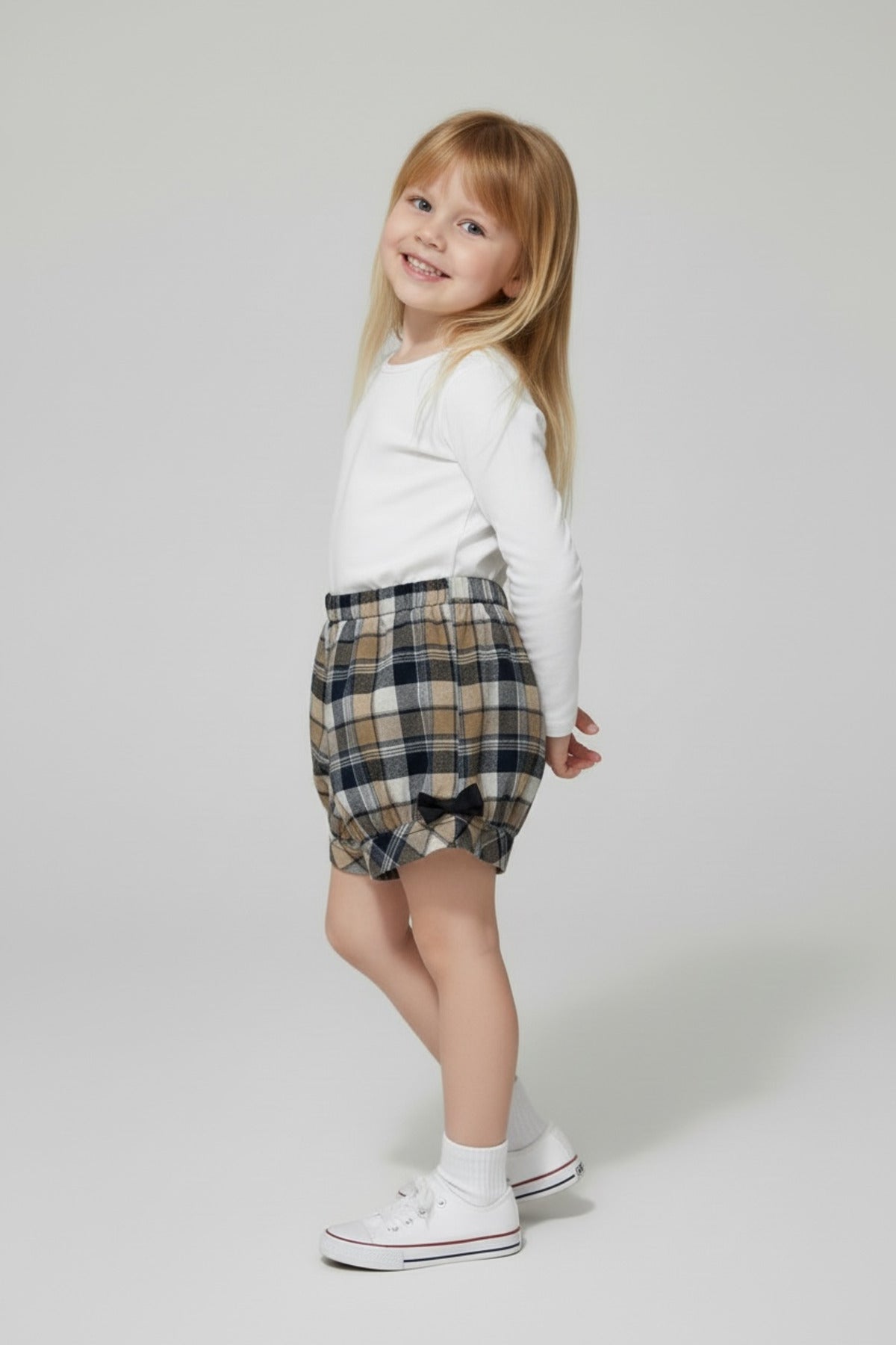 Alyssa Girls' Plaid Shorts - Beige - product image 2