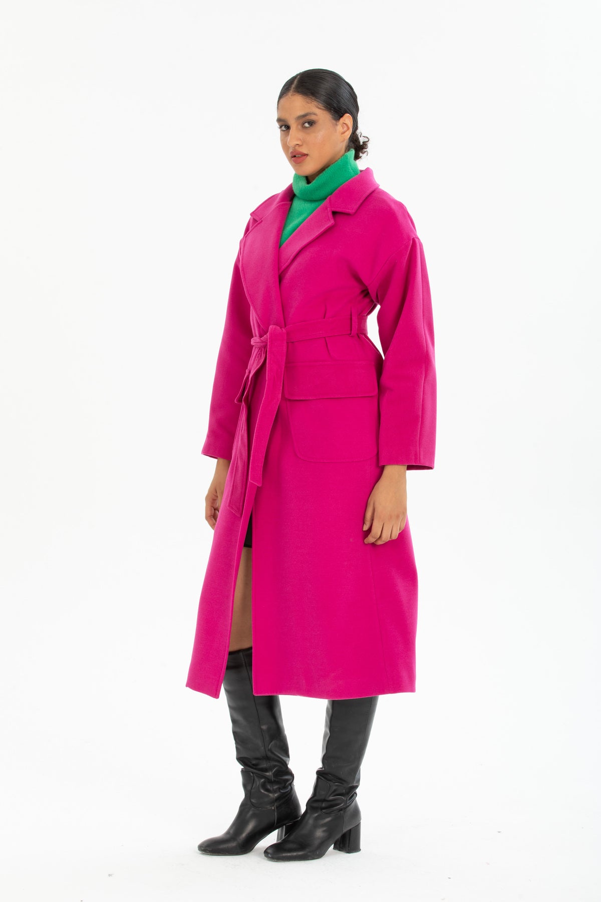 Anabel Women's Belted Notched Collar Coat - Fuchsia - product image 5