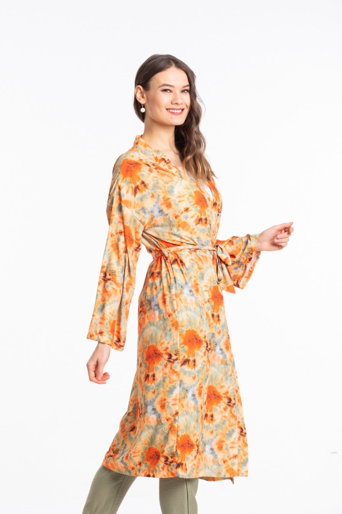 Adele Women's Kimono - Orange Green Multicolor Print - product image 2