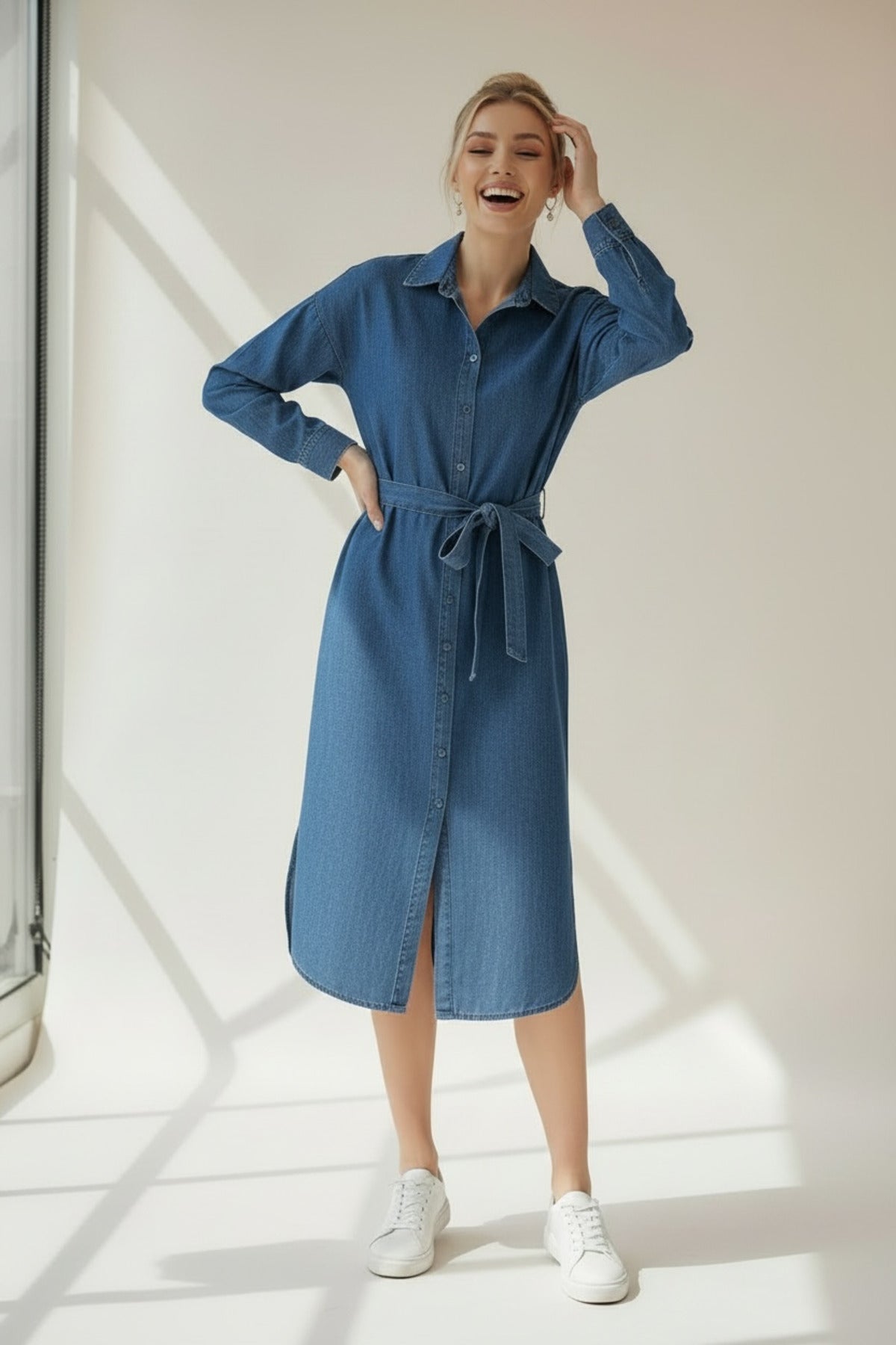 Aida Women's Belted Denim Dress - Navy - product image 4