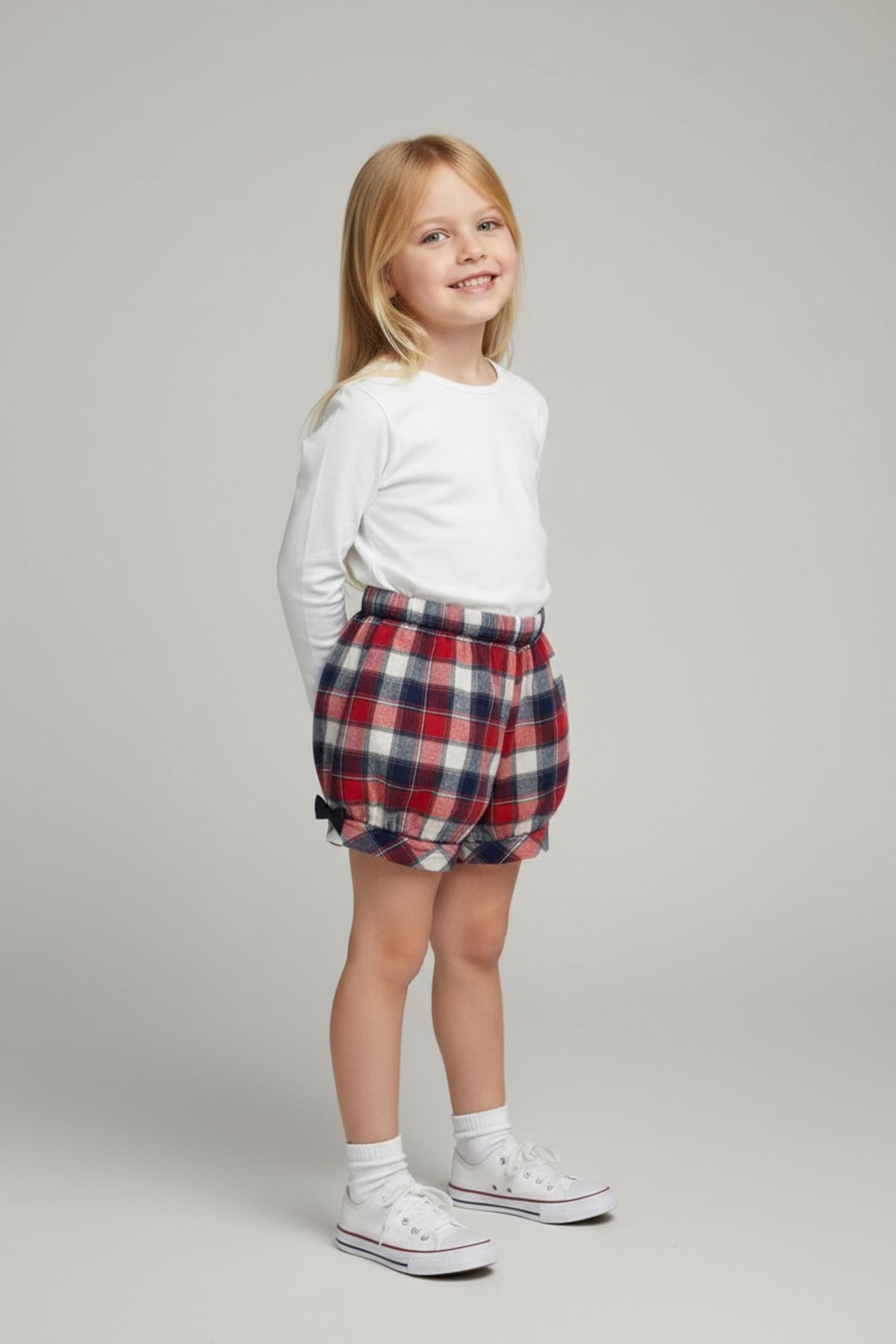 Alyssa Girls' Plaid Shorts - Red Navy Plaid - product image 1