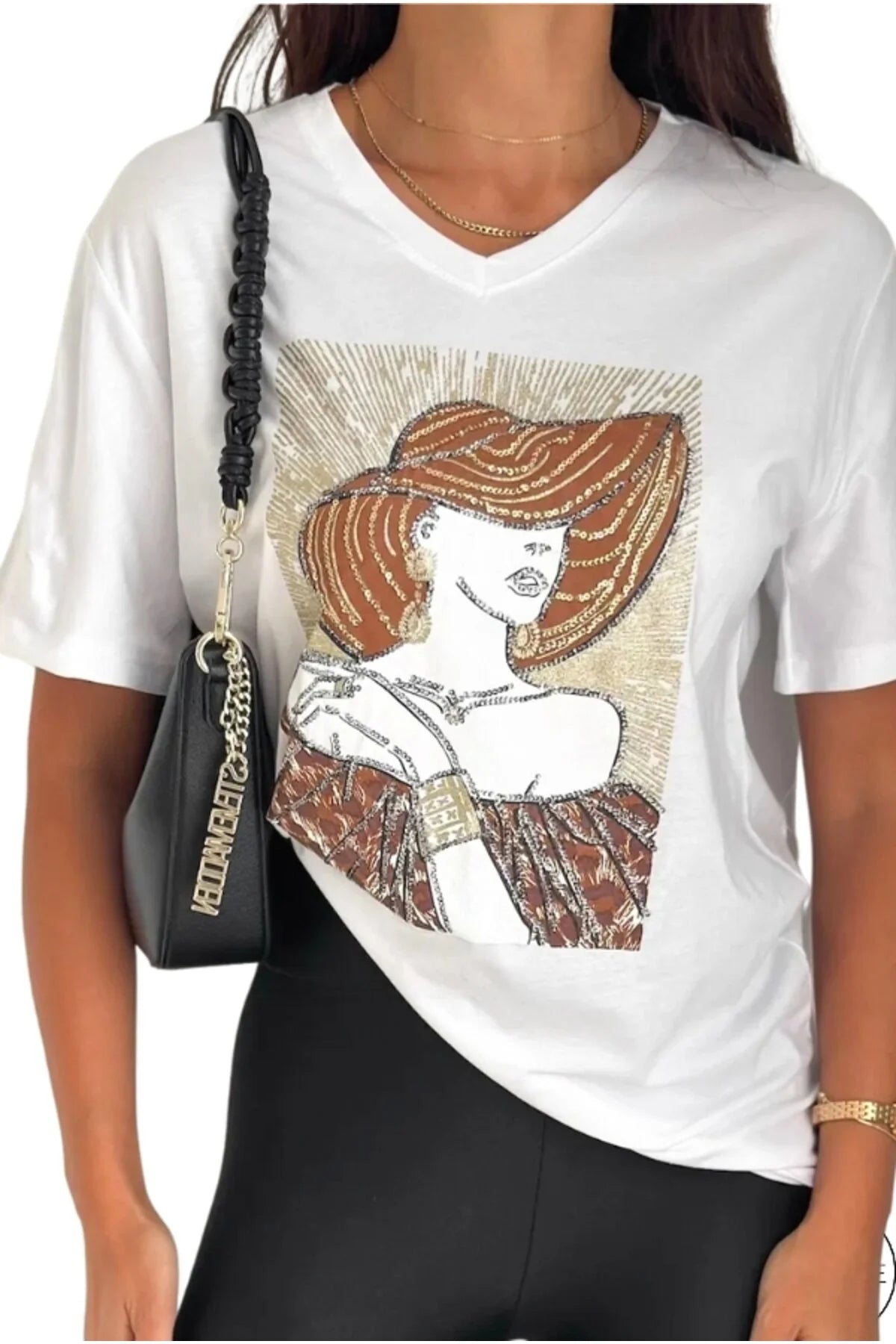 Camiseta de algodón con figura de mujer y sombrero Tilda