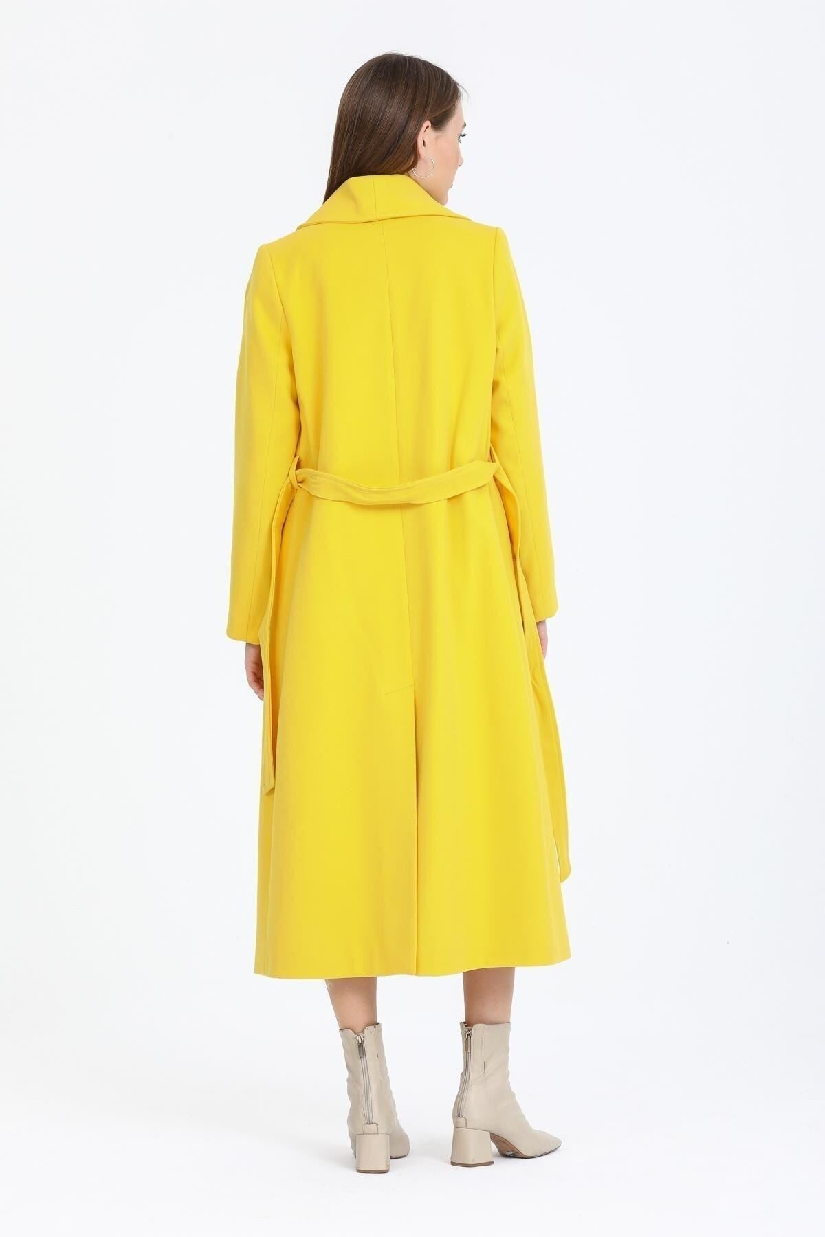 Faye Women's Belted Notched Collar Coat - Yellow - product image 6