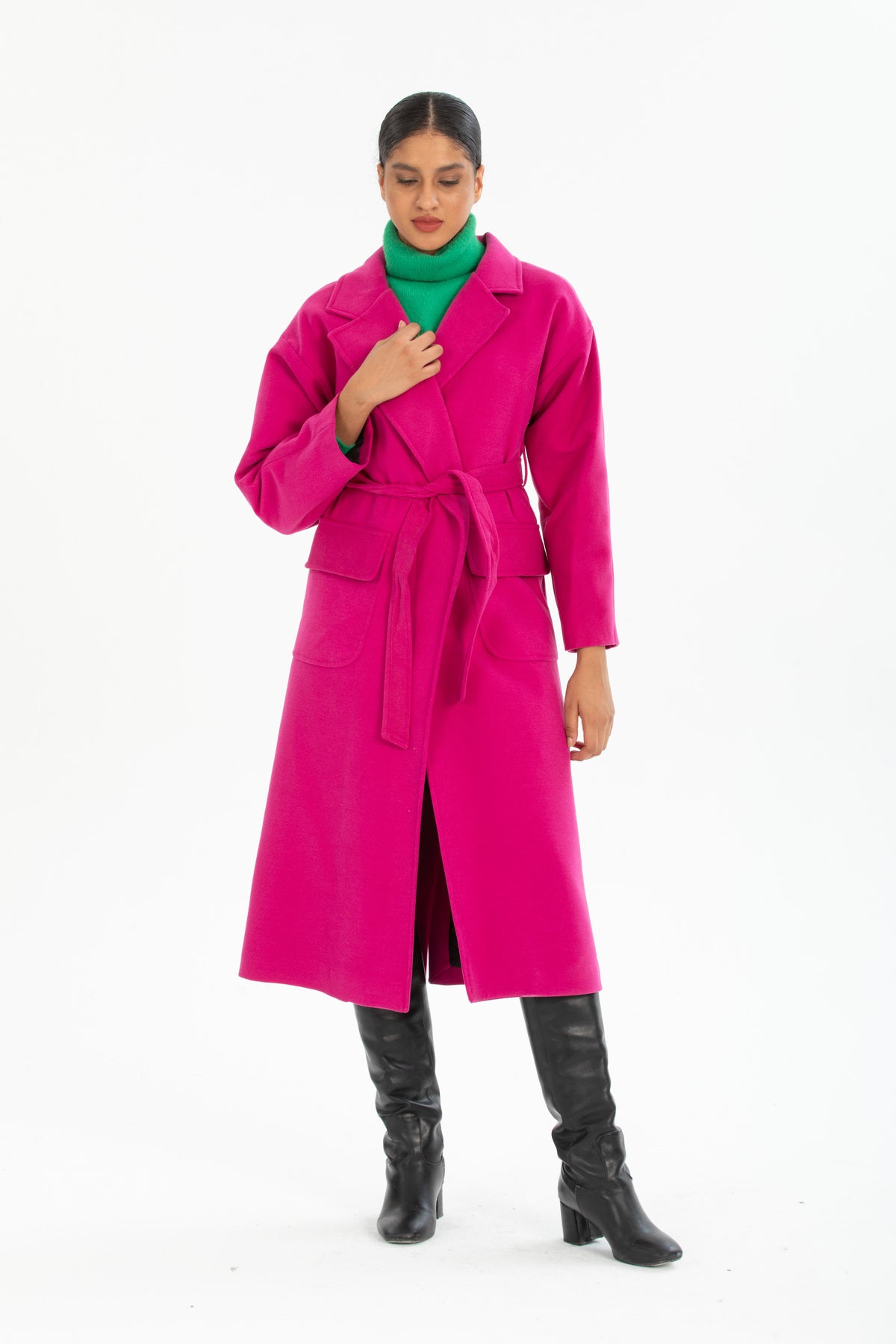 Anabel Women's Belted Notched Collar Coat - Fuchsia - product image 3