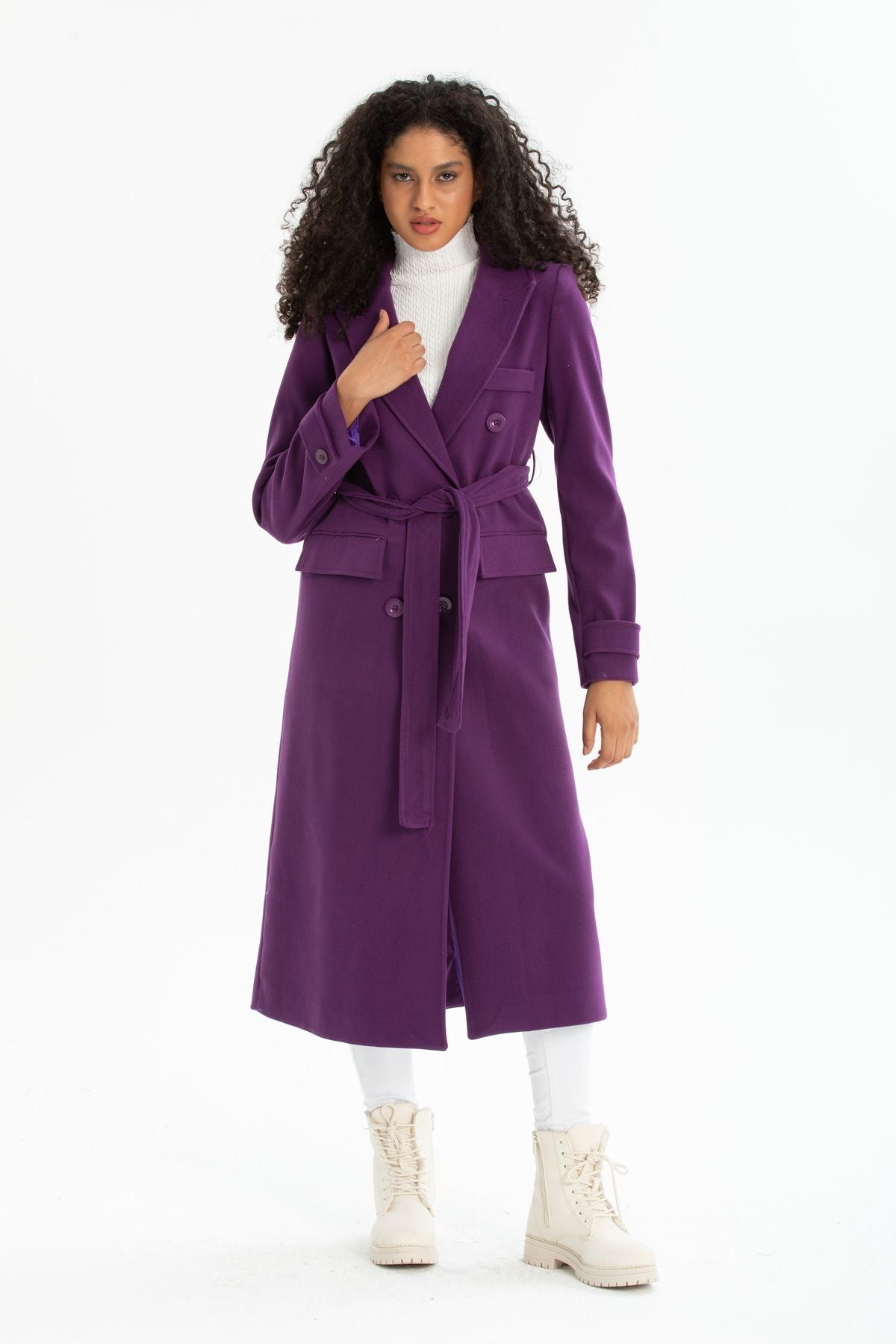 Belinda Women's Belted Notched Collar Coat - Purple - product image 2