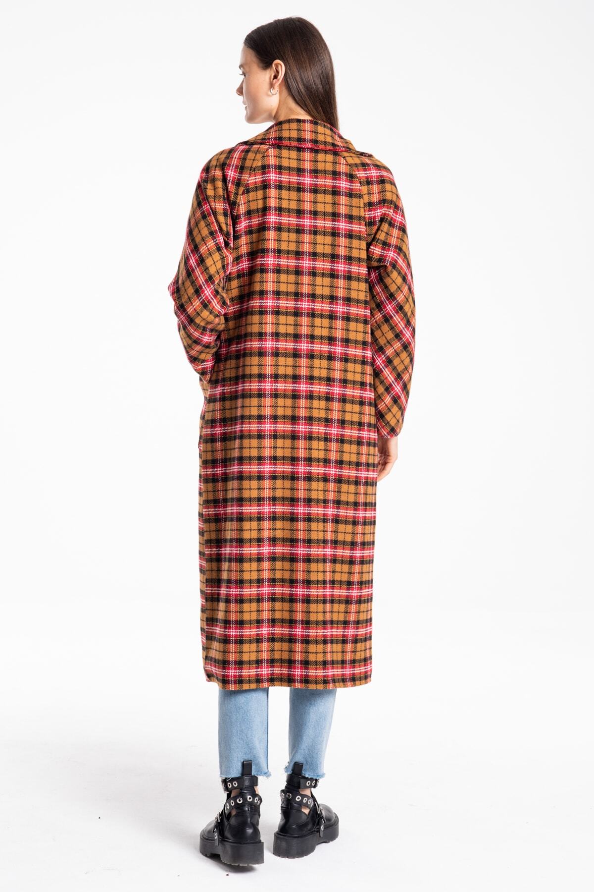 Frieda Women's Plaid Coat - Cognac Black Red - product image 2