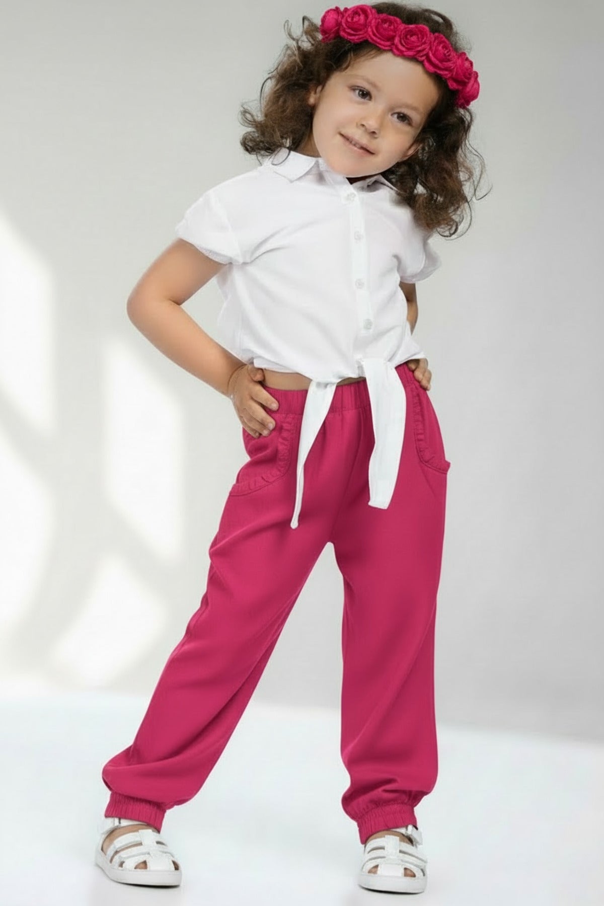 Amanda Girls' Viscose Pants - Fuchsia Pink - product image 1