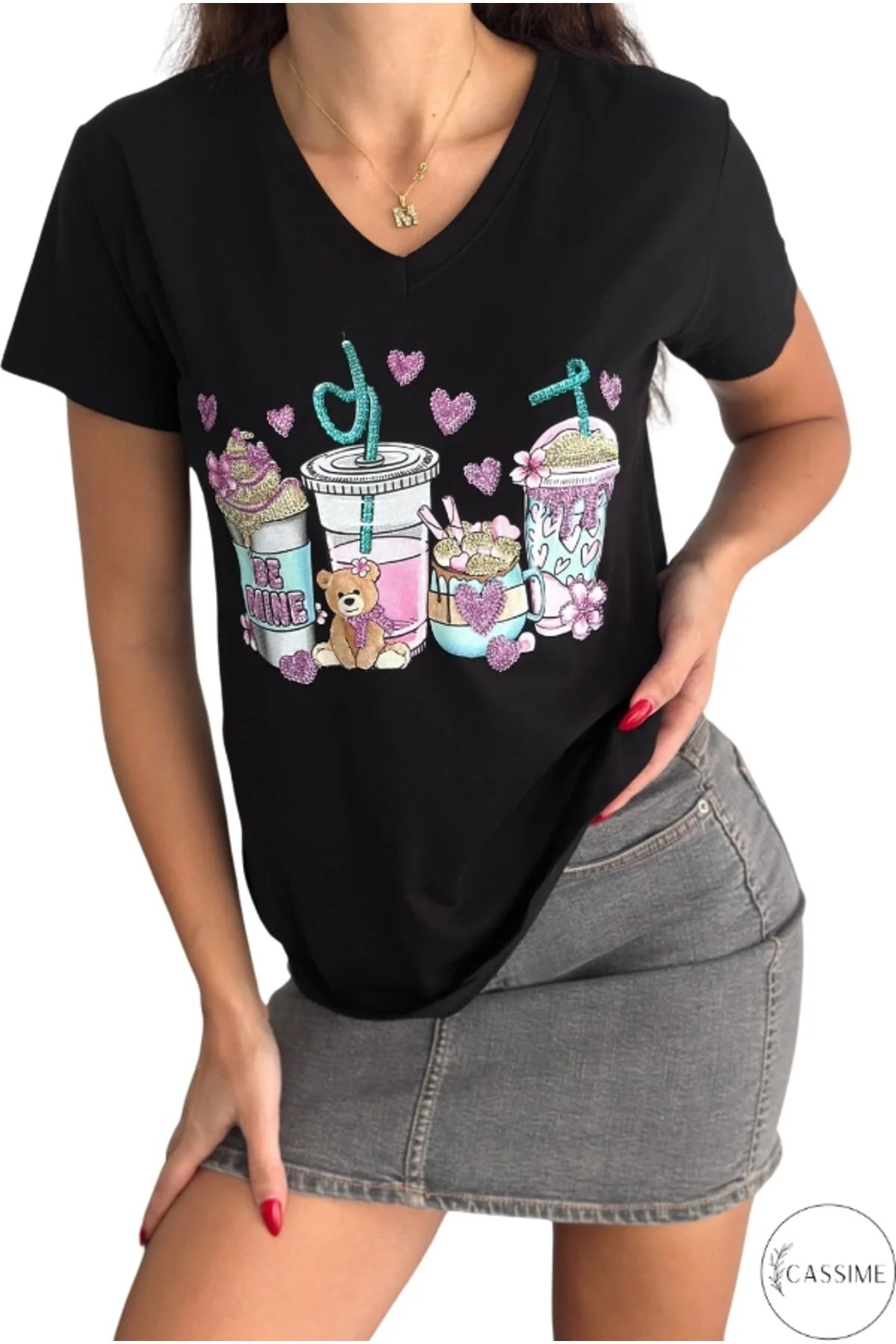 Camiseta de algodón Tilda Black Bear con diseño floral