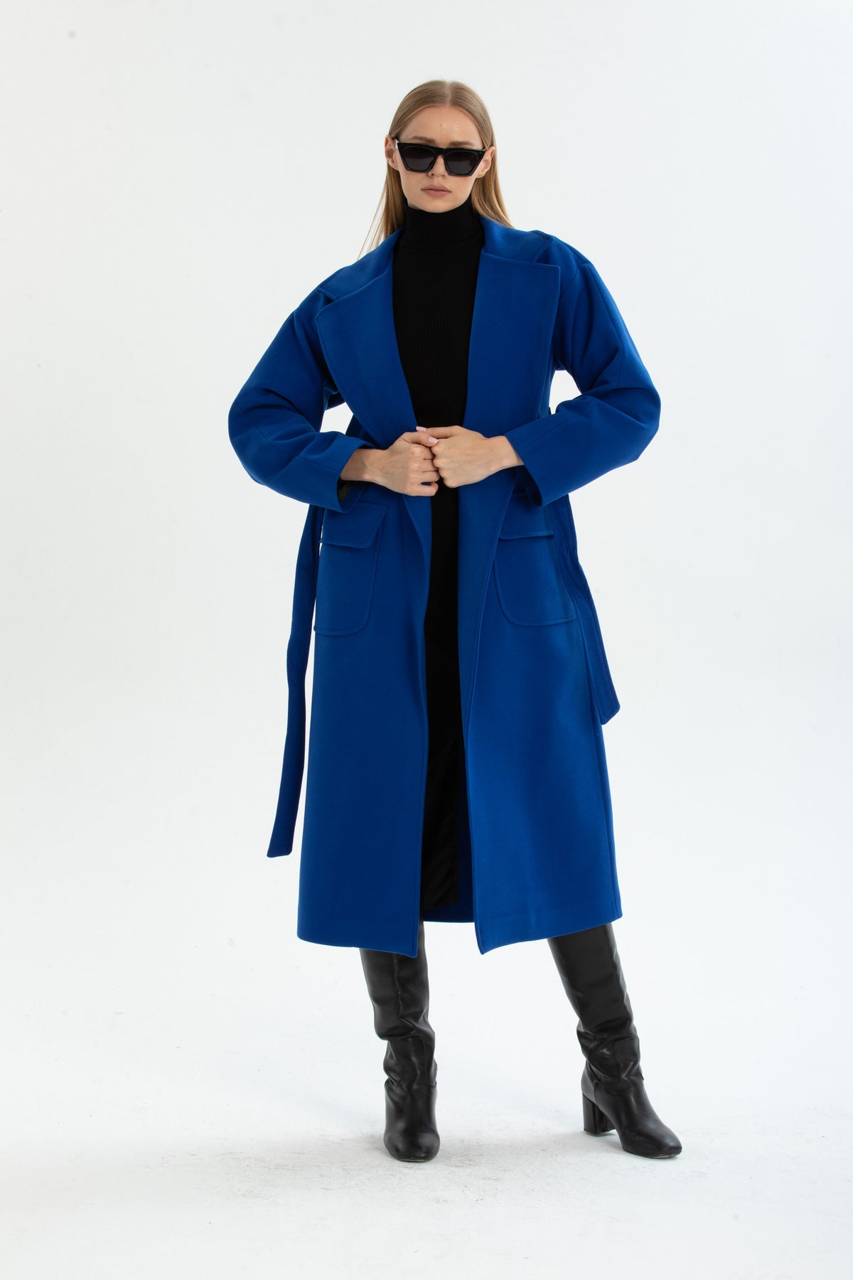 Anabel Women's Belted Notched Collar Coat - Royal Blue - product image 1
