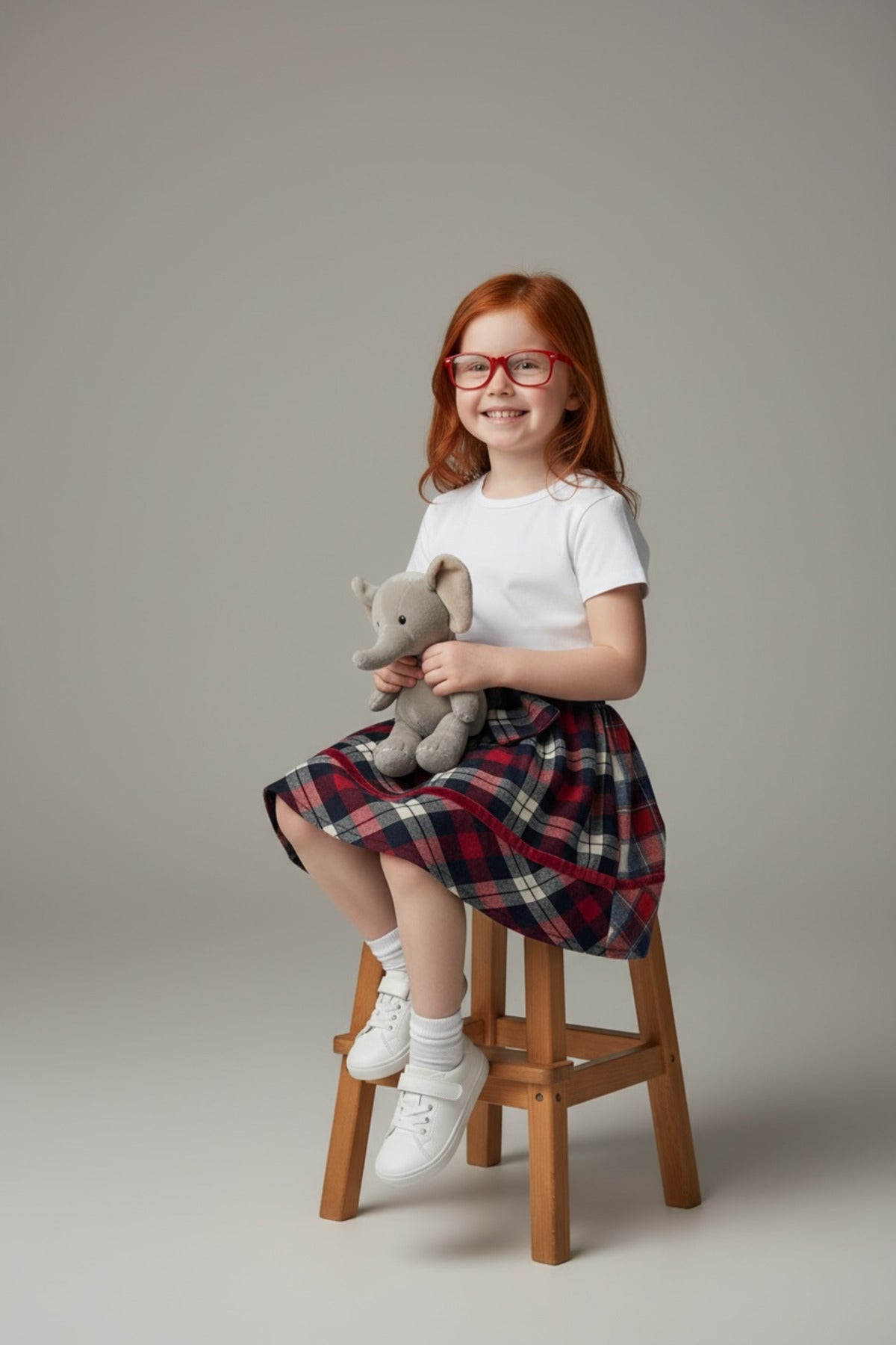 Alida Girls' Plaid Skirt - Red Navy White Plaid - product image 4