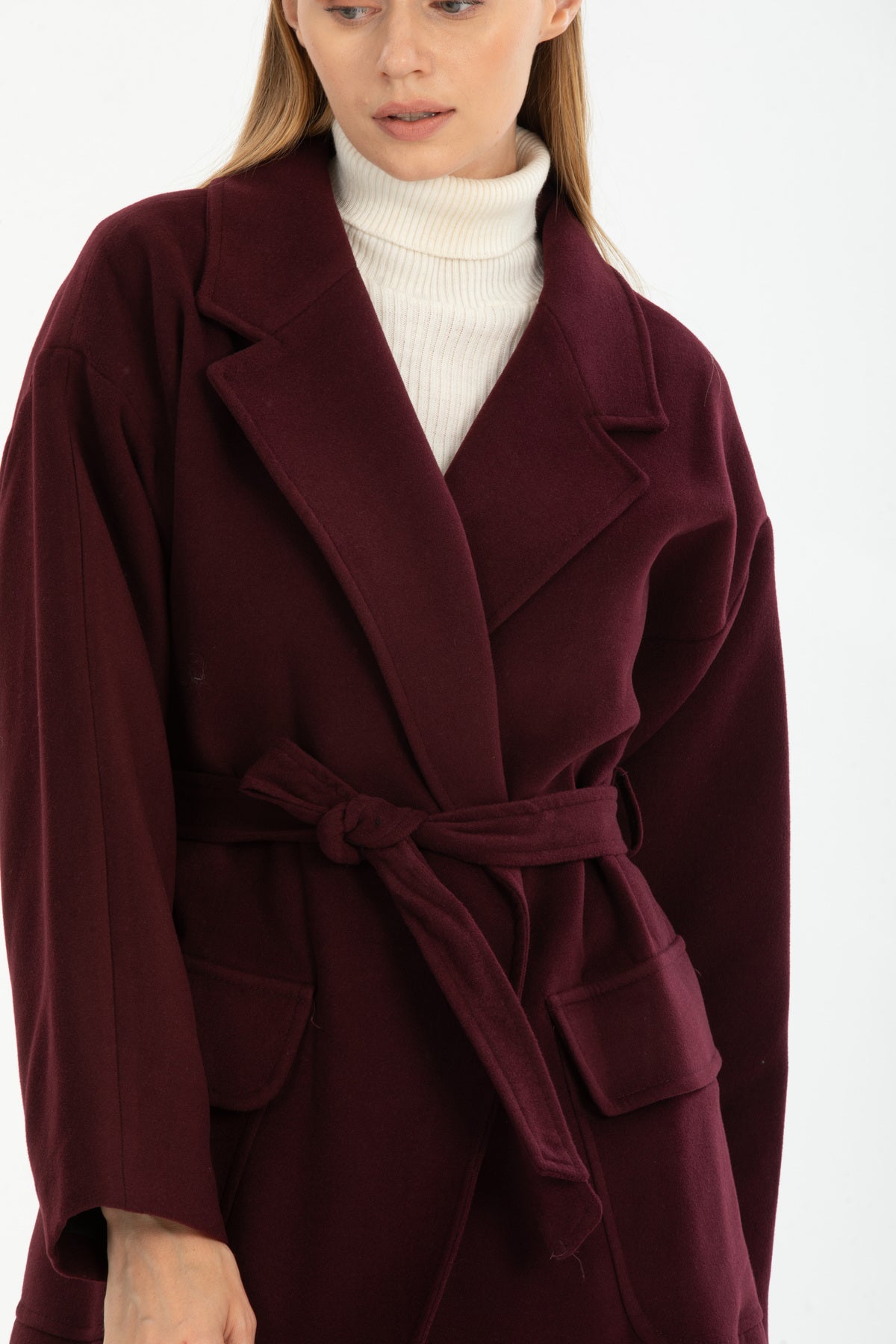 Anabel Women's Belted Notched Collar Coat - Plum - product image 7