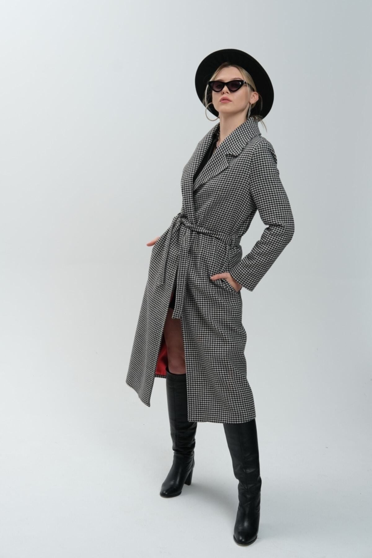 Callista Women's Long Lined Coat - Black Micro Houndstooth - product image 7