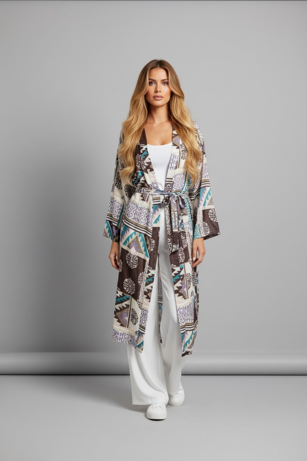Adele Women's Belted Kimono - Brown Ethnic Print - product image 6