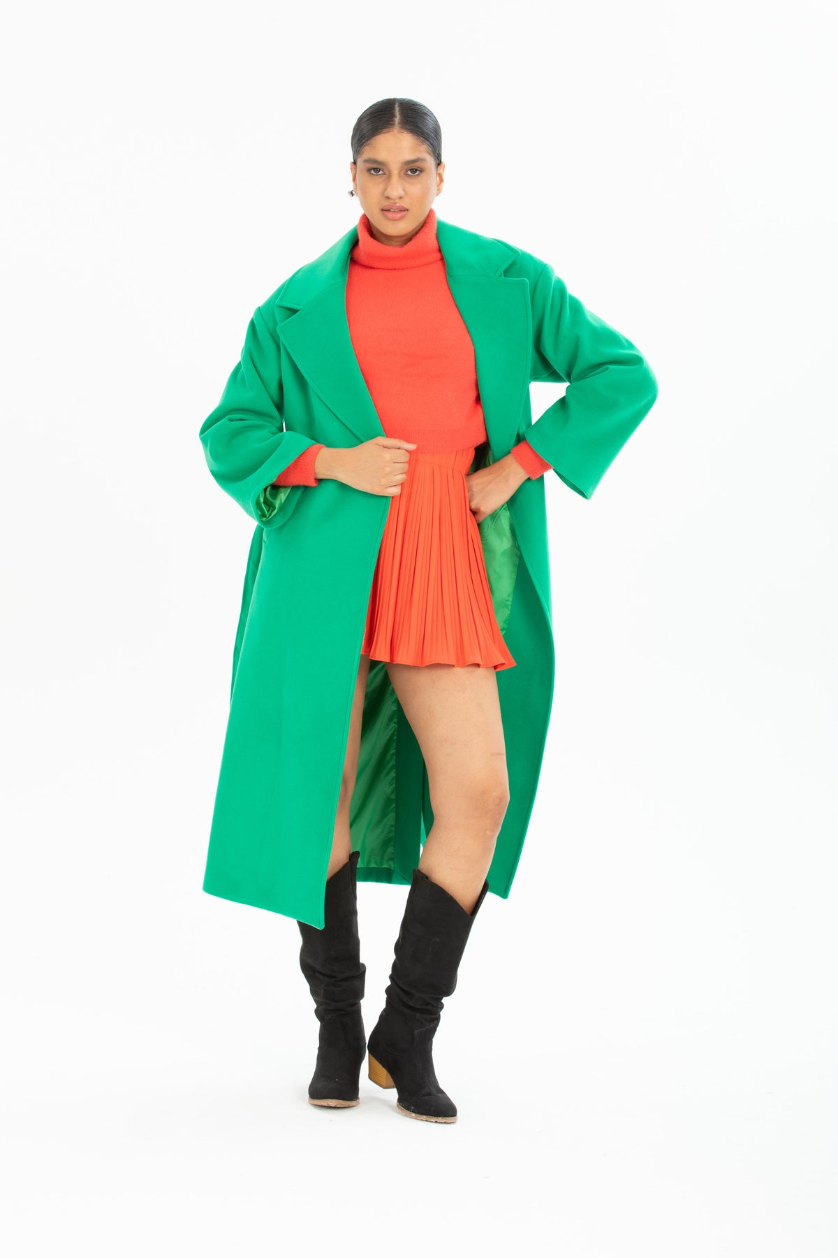 Aurora Women's Belted Oversized Coat - Grass Green - product image 3