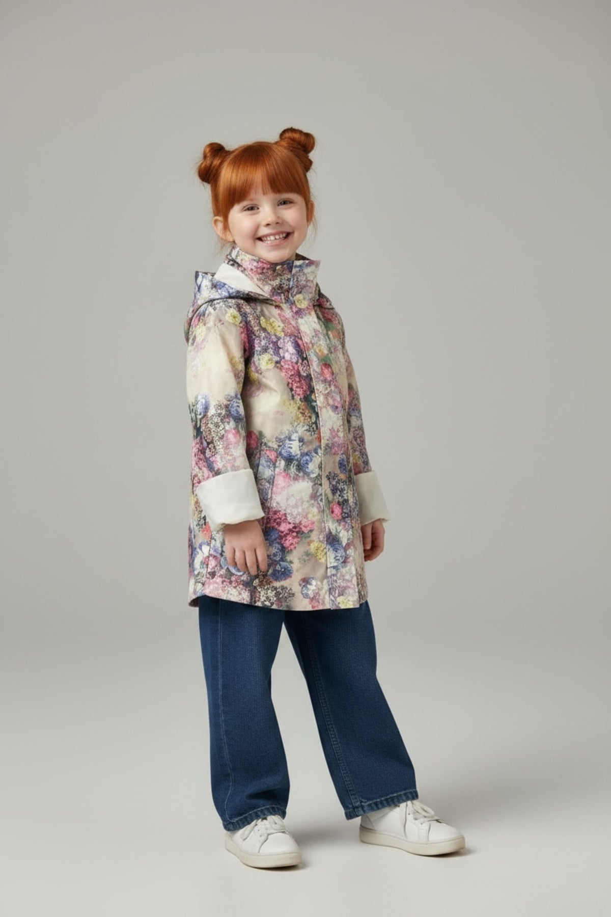Aria Girls' Floral Hooded Rain Jacket - Blue Pink Floral - product image 3