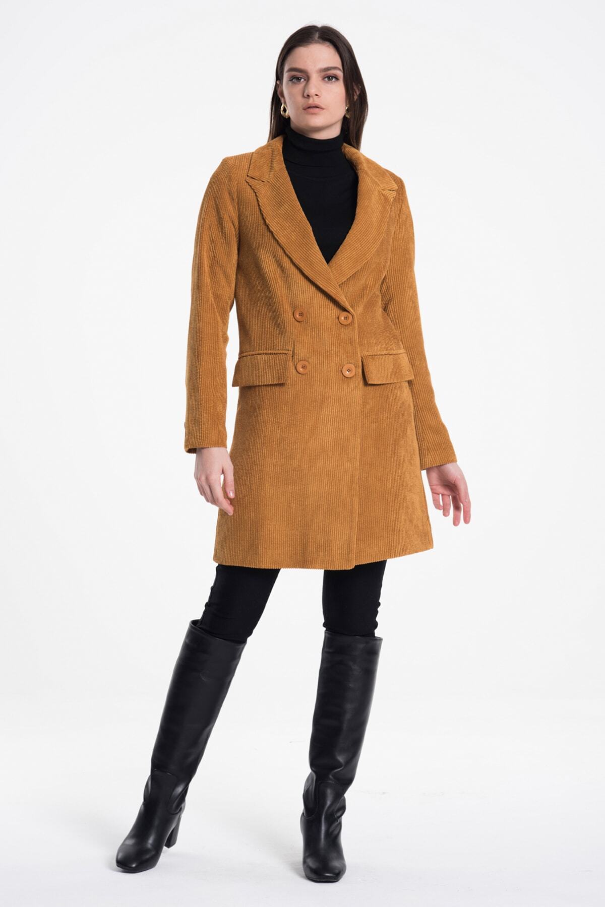 Giselle Women's Double-Breasted Velvet Coat - Mustard - product image 6