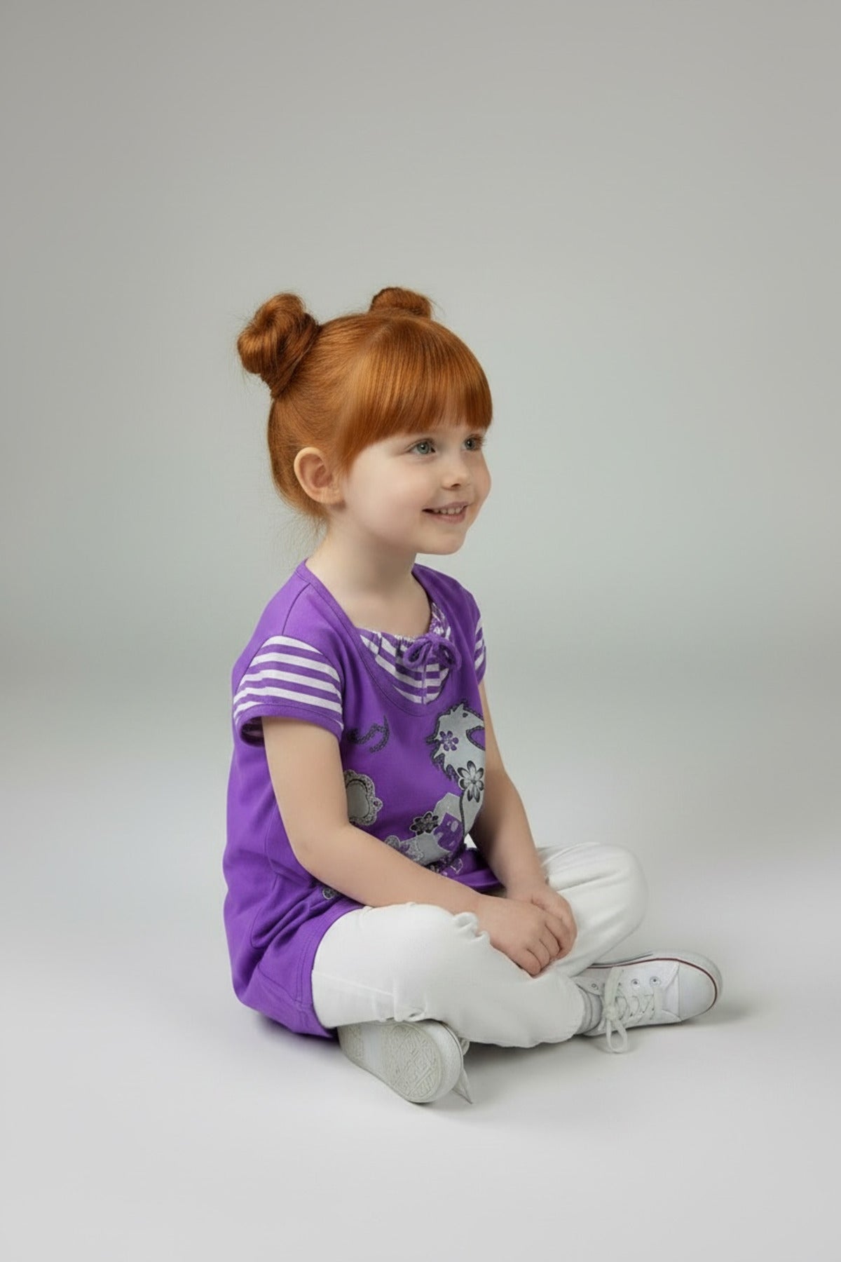 Adelia Girls' Striped Strappy T-Shirt - Purple Gray Stripe - product image 3