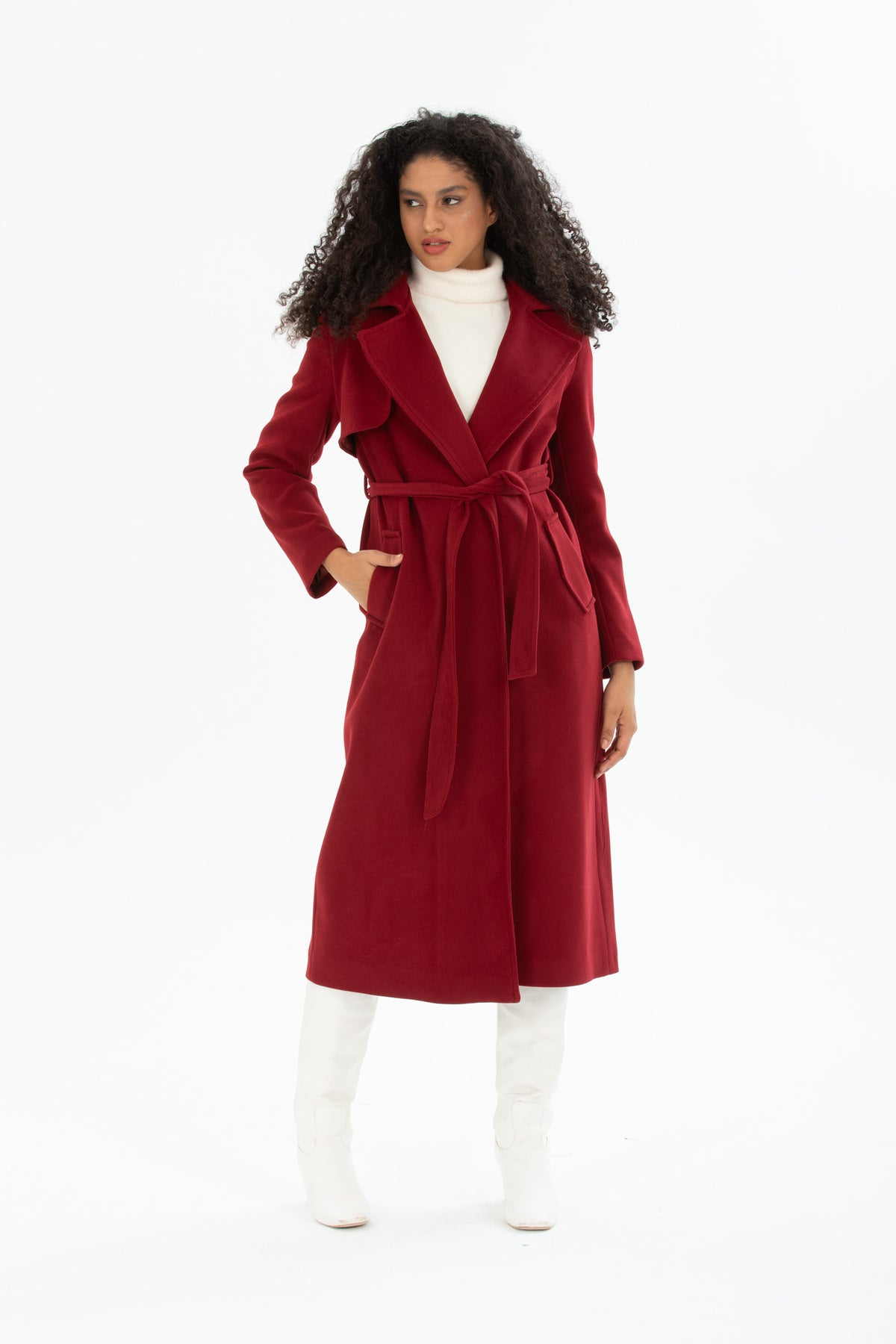 Andrea Women's Belted Coat - Burgundy - product image 6