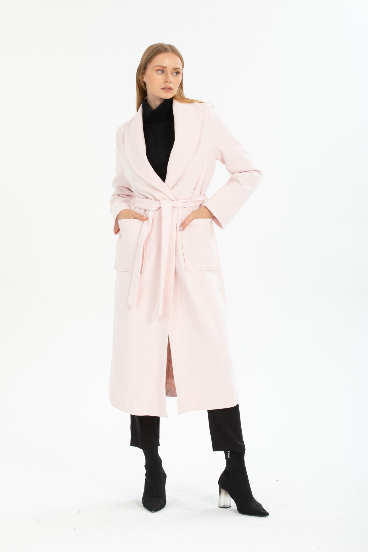 Larissa Women's Belted Shawl Collar Coat - Pink - product image 1