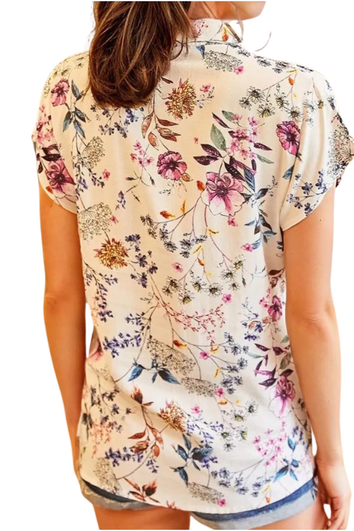 Charlotte Women's Short Sleeve Batwing Shirt - Purple Flower
