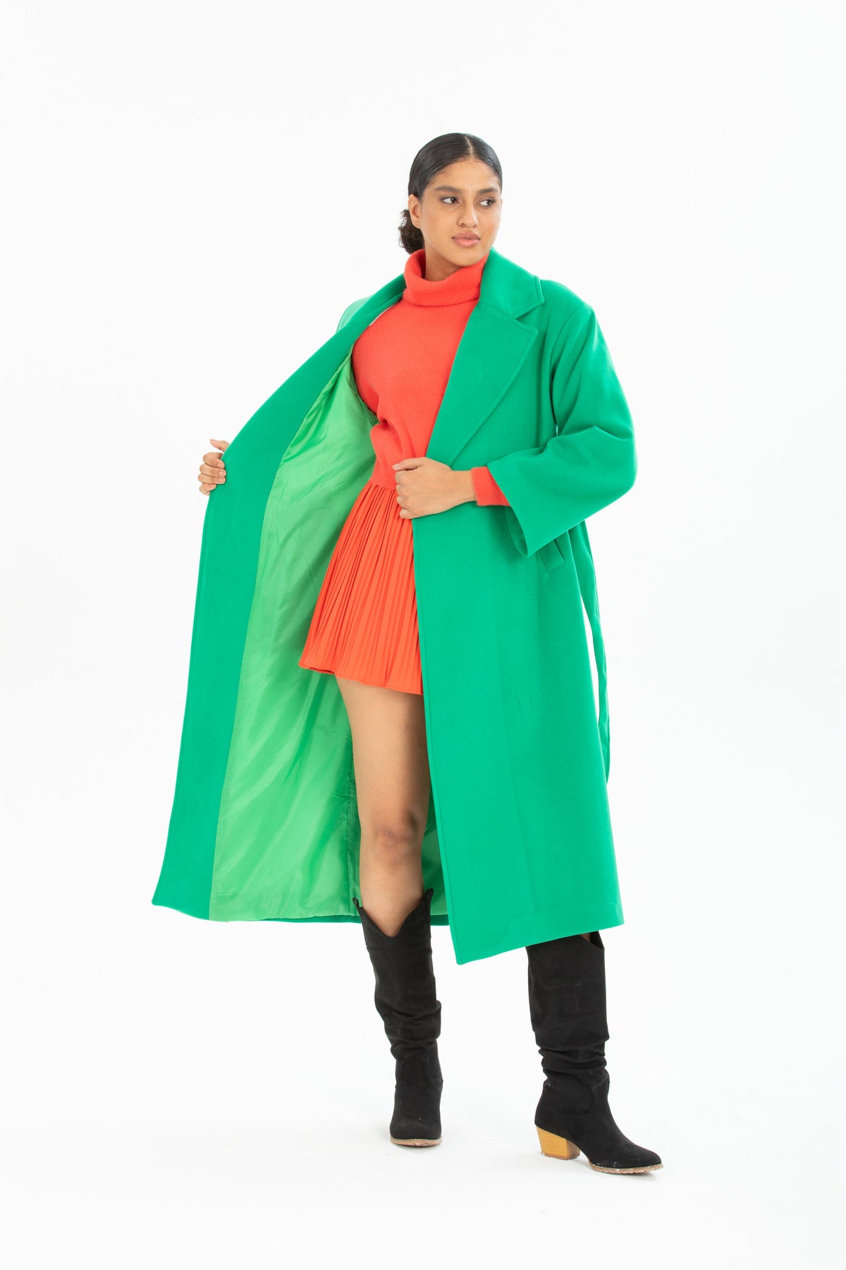Aurora Women's Belted Oversized Coat - Grass Green - product image 5