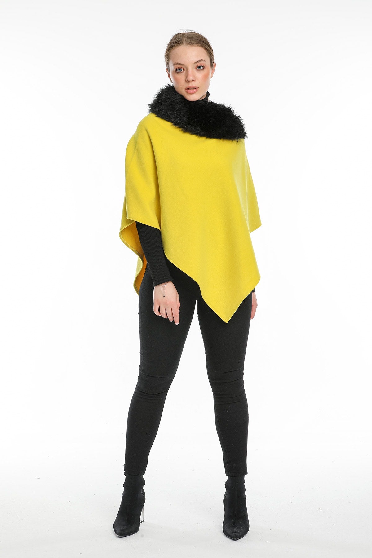 Ana Women's Fur-Trim Poncho - Bright Yellow - product image 1