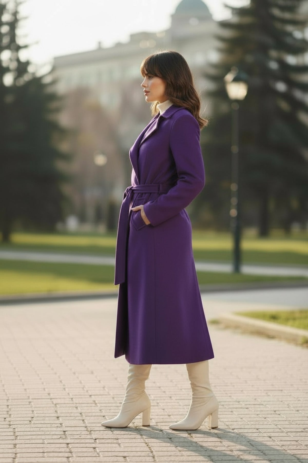 Andrea Women's Belted Coat - Purple - product image 4